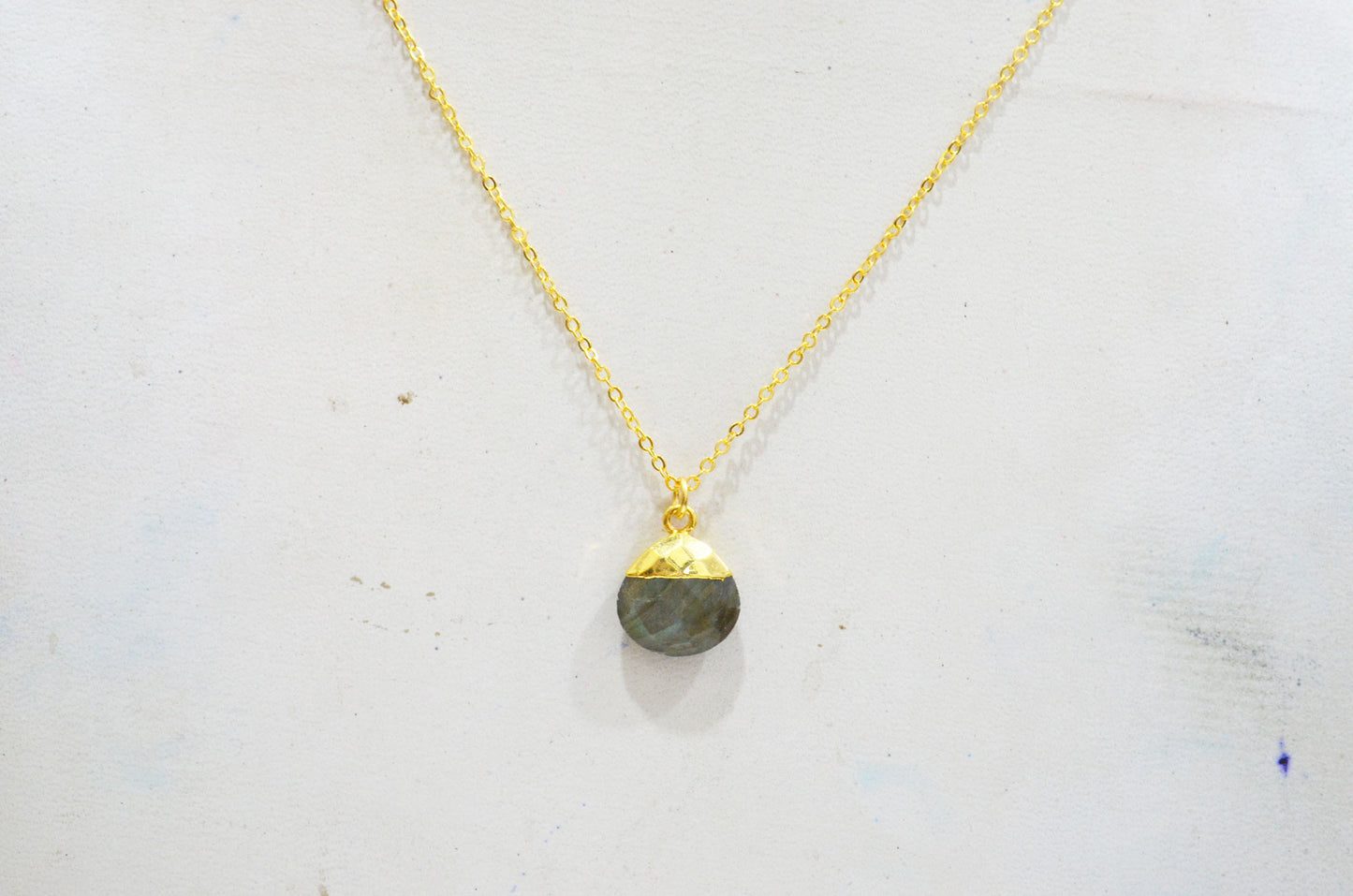 Labradorite Faceted Heart Shape Pendant With Adjustable Chain And Lobster Lock Necklace , 14 mm , RB-7325