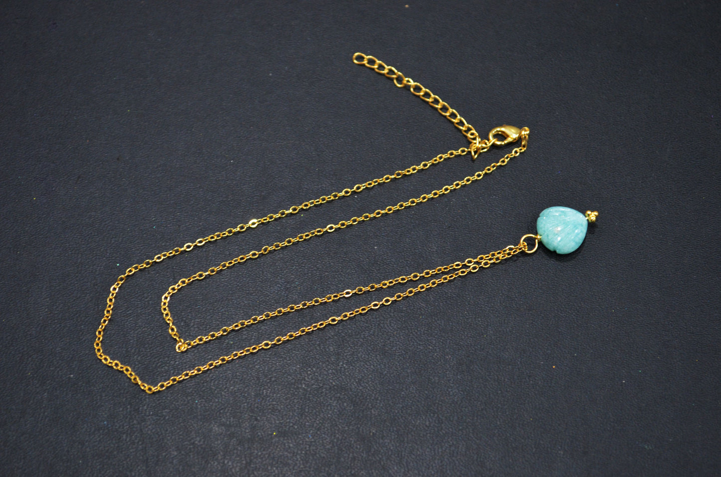 Amazonite Carved Heart Shape Pendant With Adjustable Chain And Lobster Lock Necklace , 12 mm , RB-7327