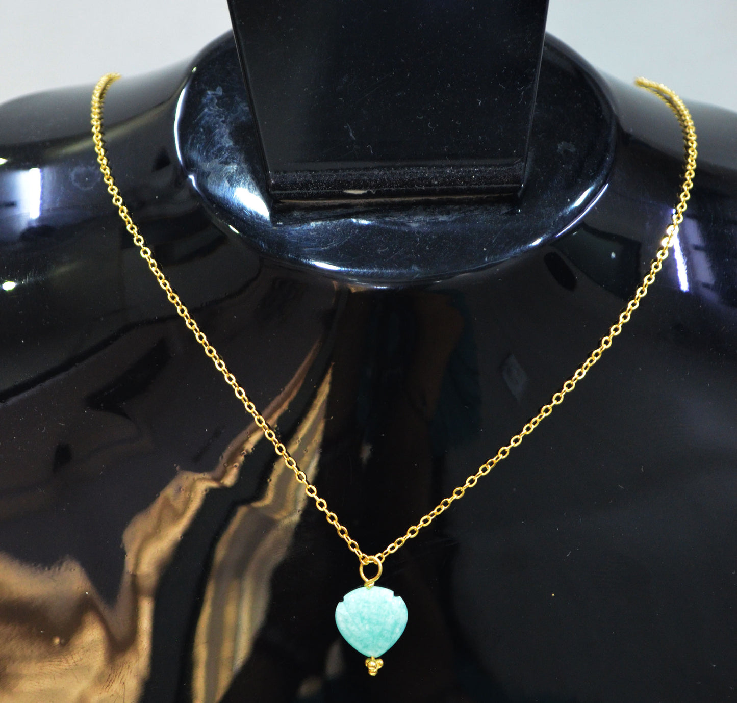Amazonite Carved Heart Shape Pendant With Adjustable Chain And Lobster Lock Necklace , 12 mm , RB-7327