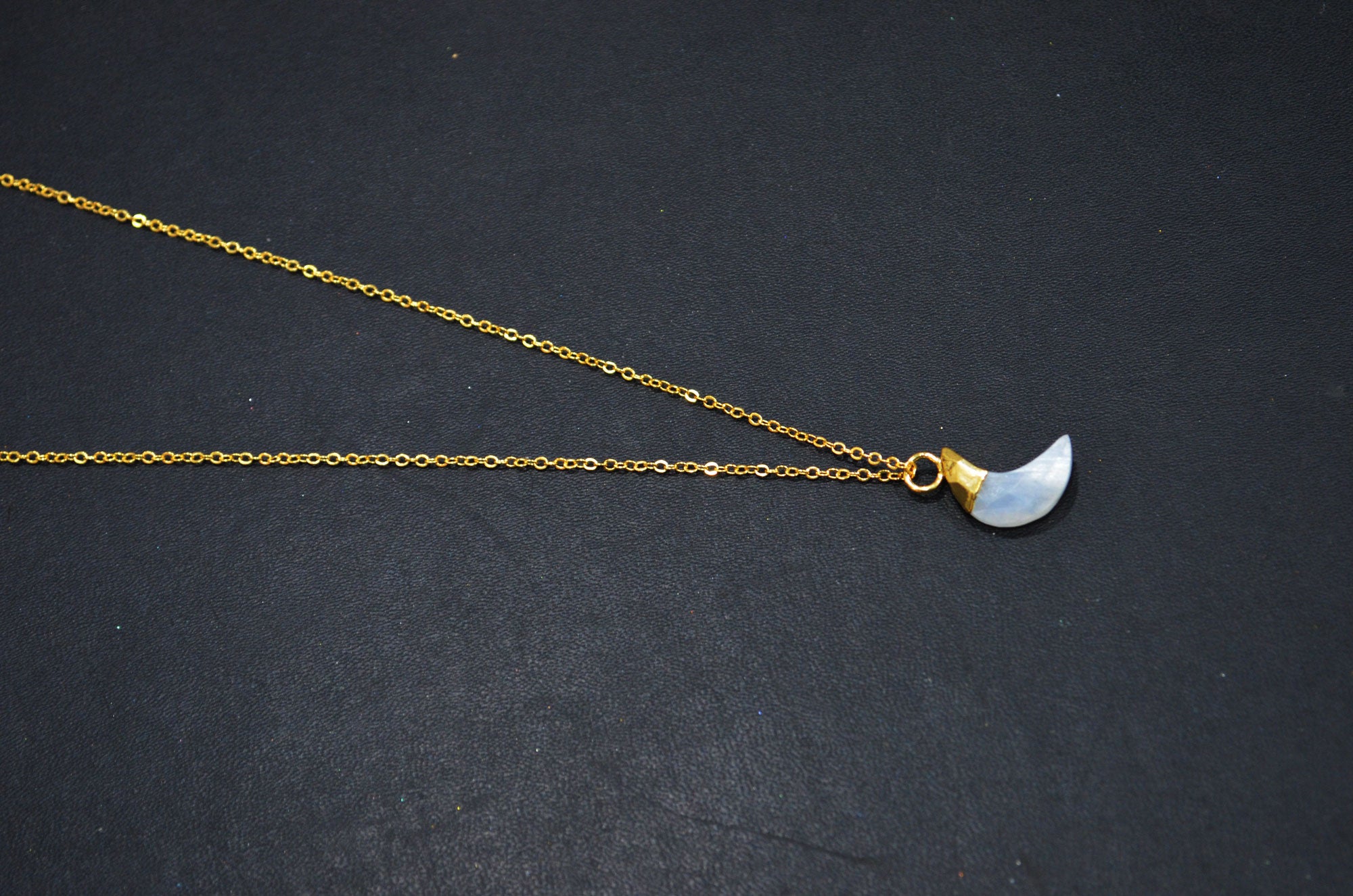 Rainbow Moonstone Faceted Moon Shape Pendant With Adjustable Chain And Lobster Lock Necklace , 16 mm , RB-7328