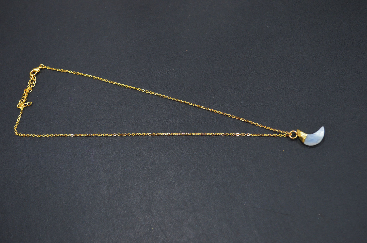 Rainbow Moonstone Faceted Moon Shape Pendant With Adjustable Chain And Lobster Lock Necklace , 16 mm , RB-7328