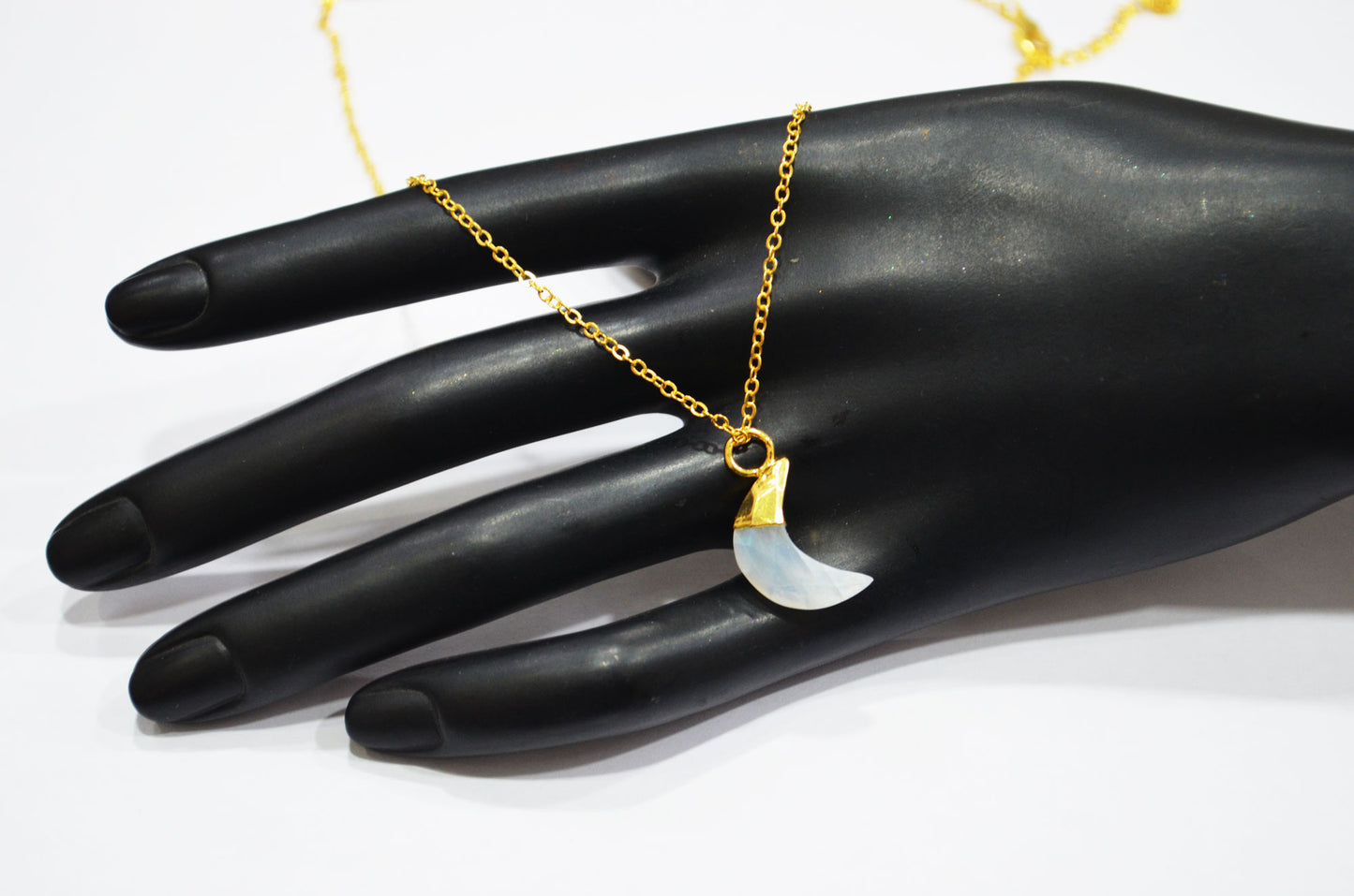 Rainbow Moonstone Faceted Moon Shape Pendant With Adjustable Chain And Lobster Lock Necklace , 16 mm , RB-7328