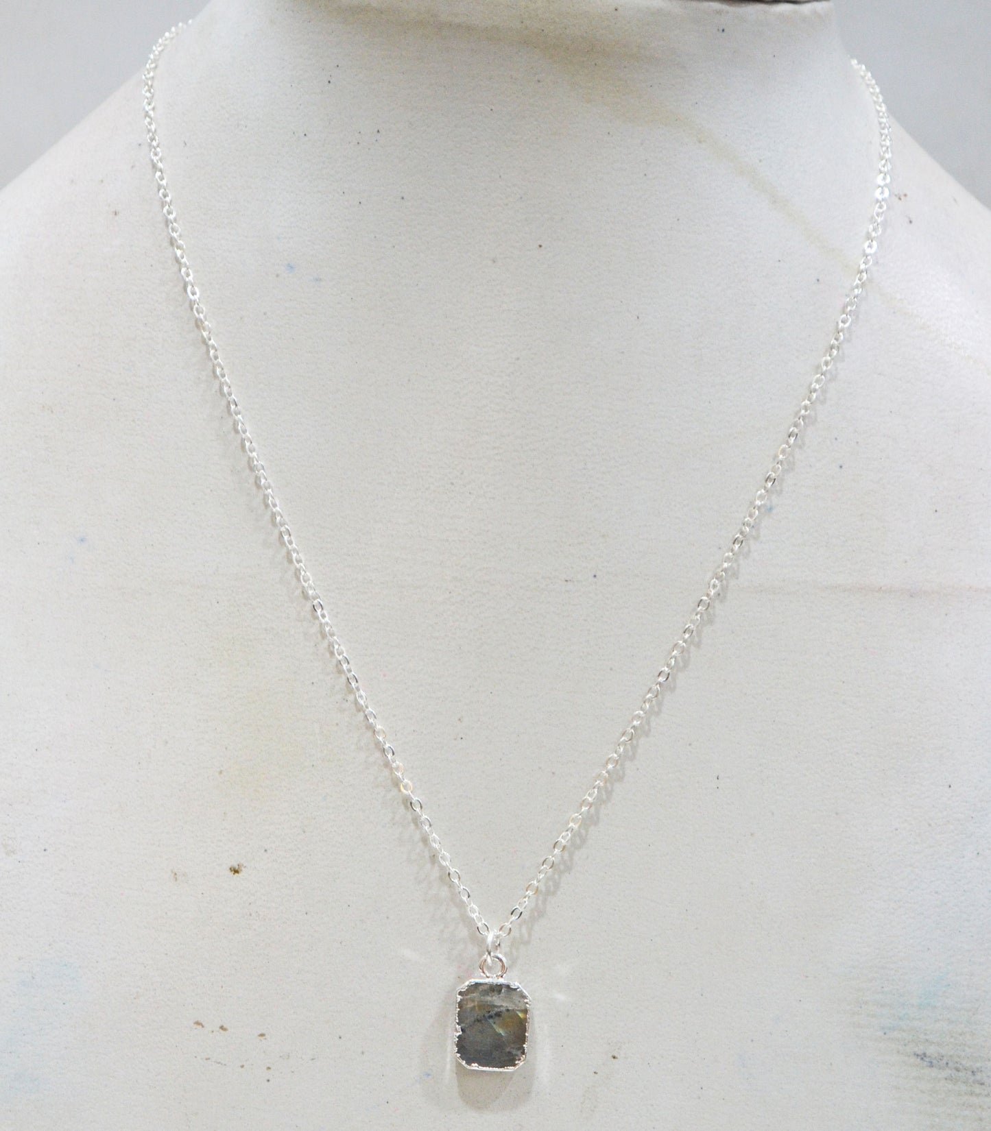 Labradorite Smooth Square Shape Pendant With Adjustable Chain And Lobster Lock Necklace , 10x12 mm , RB-7333