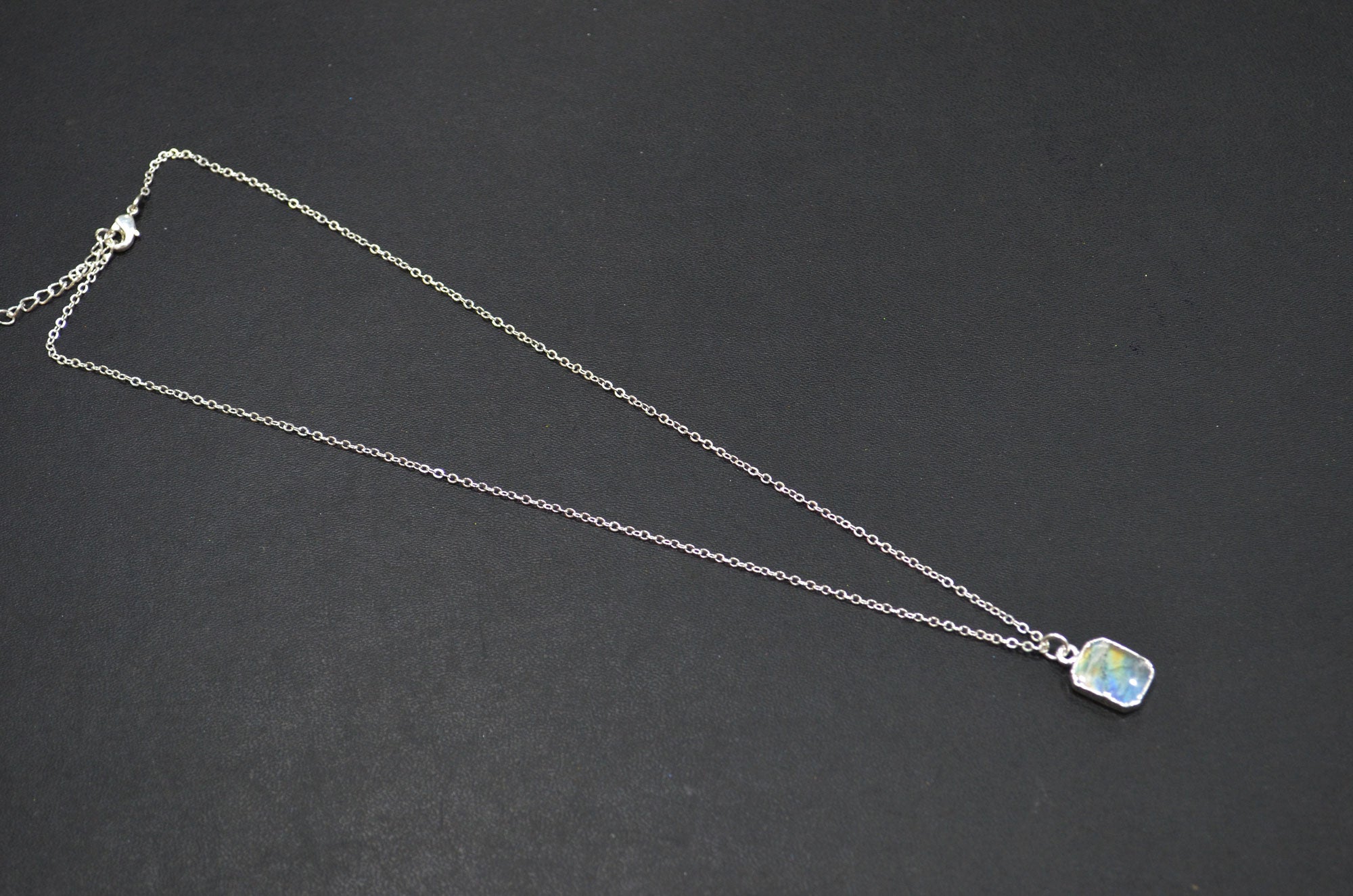 Labradorite Smooth Square Shape Pendant With Adjustable Chain And Lobster Lock Necklace , 10x12 mm , RB-7333