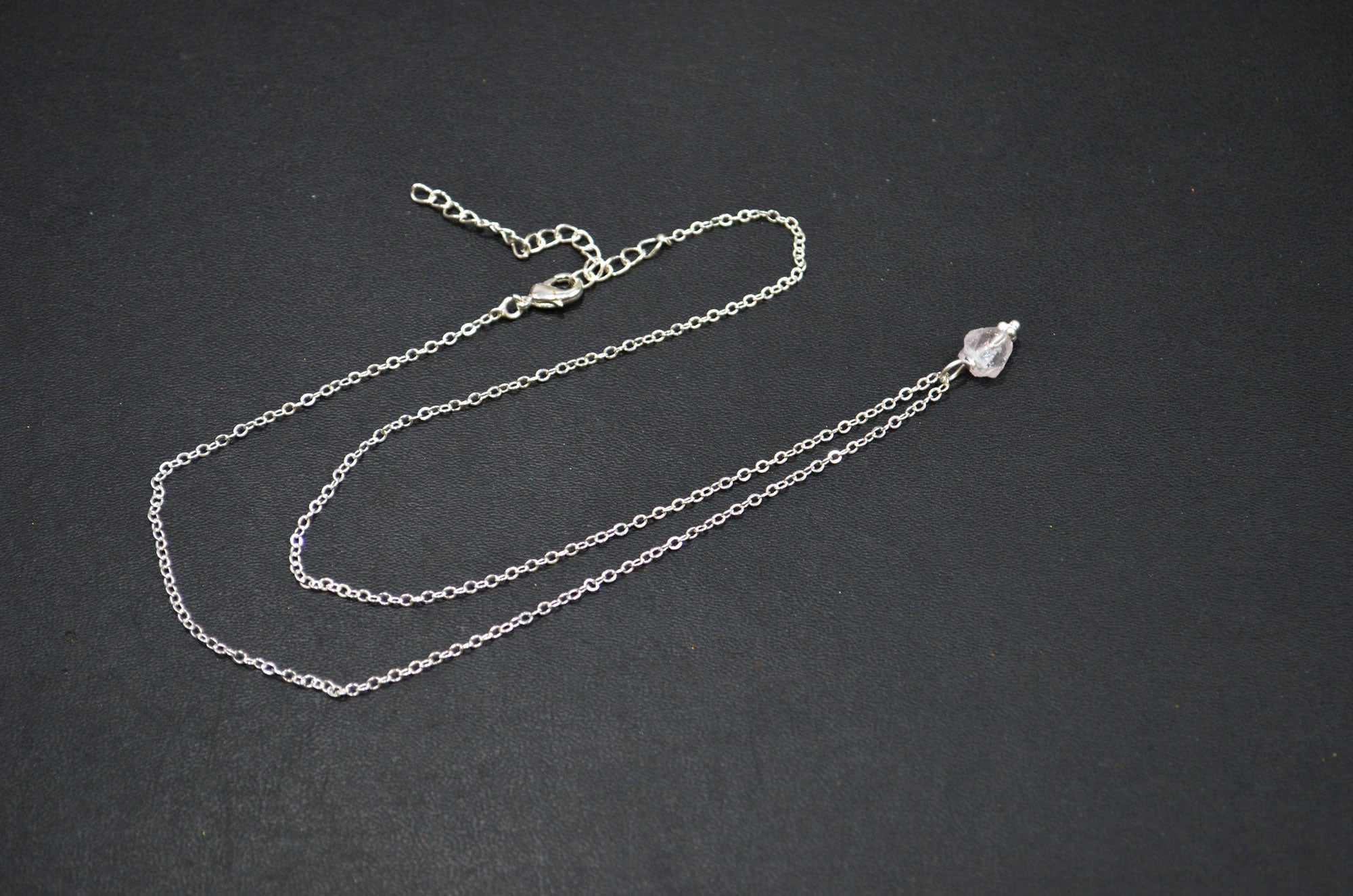 Rose Quartz Rough Nugget Shape Pendant With Adjustable Chain And Lobster Lock Necklace , 6 mm , RB-7337