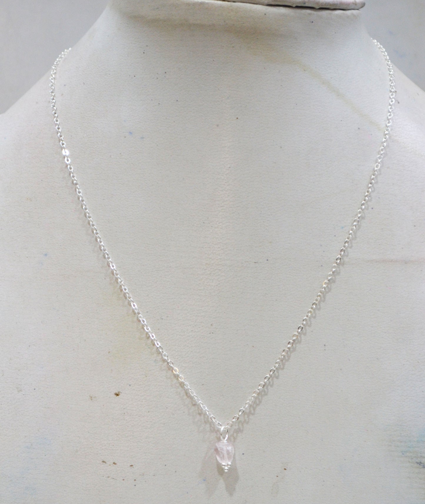Rose Quartz Rough Nugget Shape Pendant With Adjustable Chain And Lobster Lock Necklace , 6 mm , RB-7337