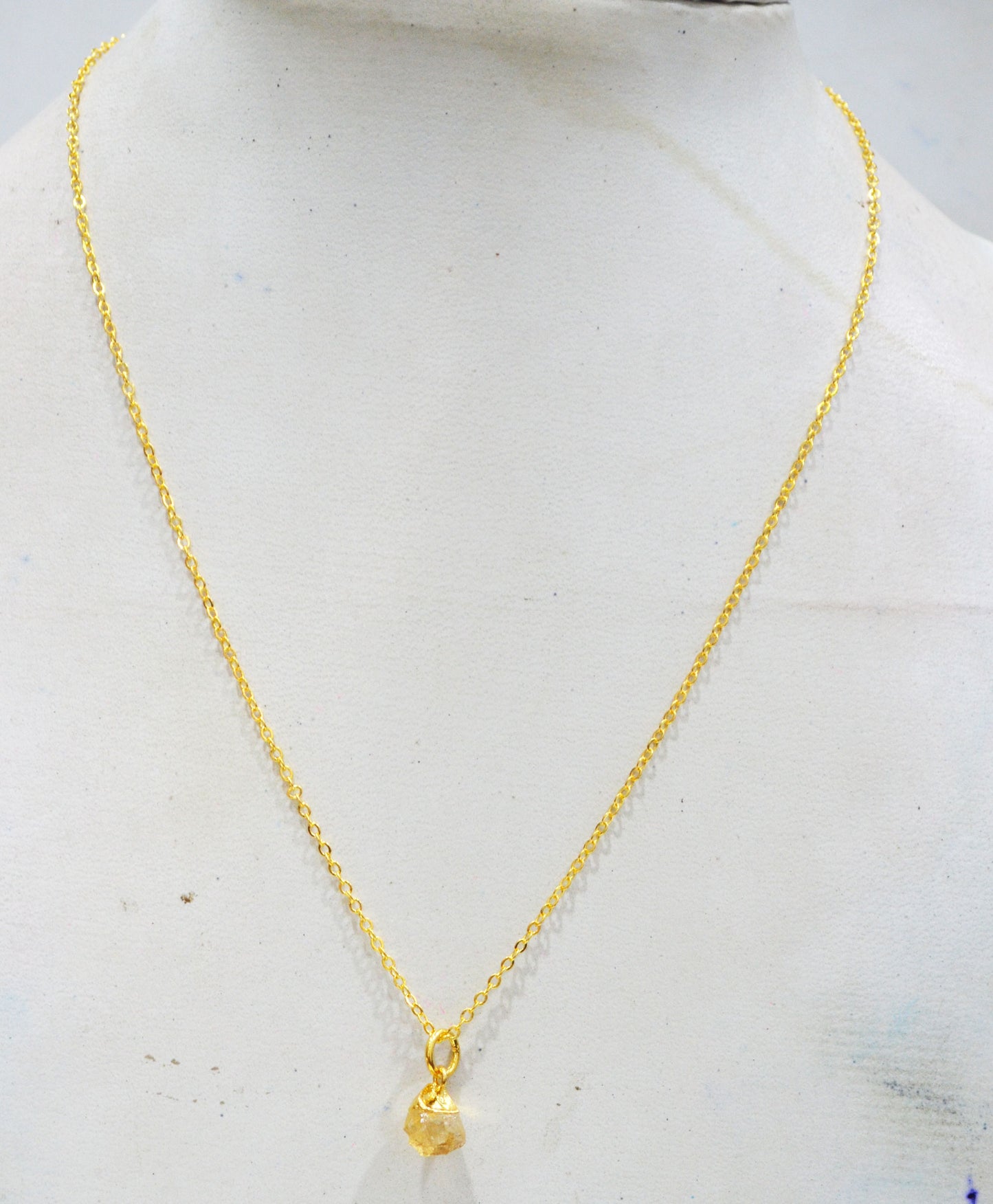Citrine Rough Nugget Shape Pendant With Adjustable Chain And Lobster Lock Necklace , 8 - 10 mm , RB-7341