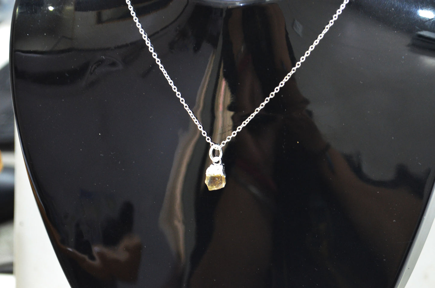 Citrine Rough Nugget Shape Pendant With Adjustable Chain And Lobster Lock Necklace , 8 - 10 mm , RB-7341