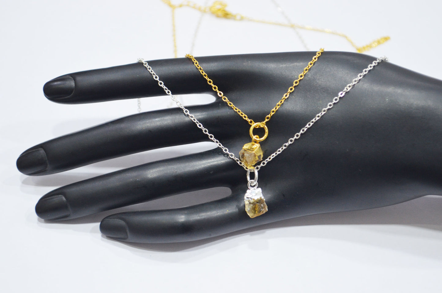 Citrine Rough Nugget Shape Pendant With Adjustable Chain And Lobster Lock Necklace , 8 - 10 mm , RB-7341