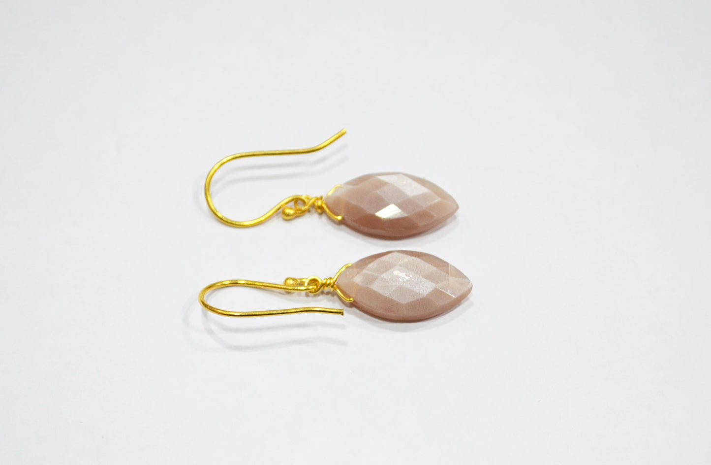 Peach Moonstone Faceted Marquise Shape Earrings , Peach Moonstone Gold Plated Brass Dangle Earrings , Women Earrings , 10x20 mm , RB-7344