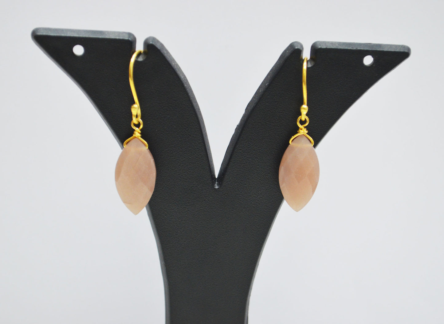 Peach Moonstone Faceted Marquise Shape Earrings , Peach Moonstone Gold Plated Brass Dangle Earrings , Women Earrings , 10x20 mm , RB-7344