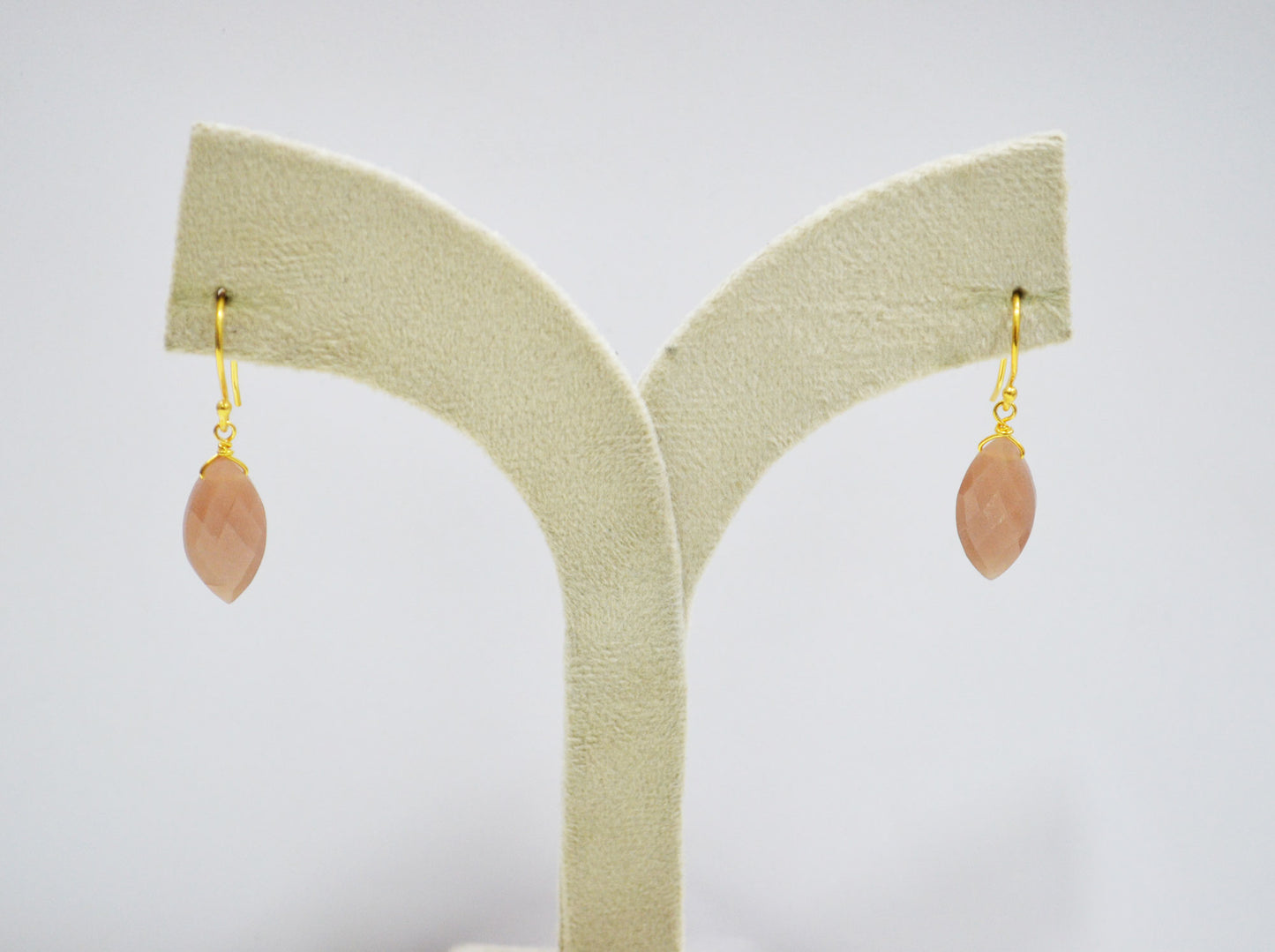 Peach Moonstone Faceted Marquise Shape Earrings , Peach Moonstone Gold Plated Brass Dangle Earrings , Women Earrings , 10x20 mm , RB-7344