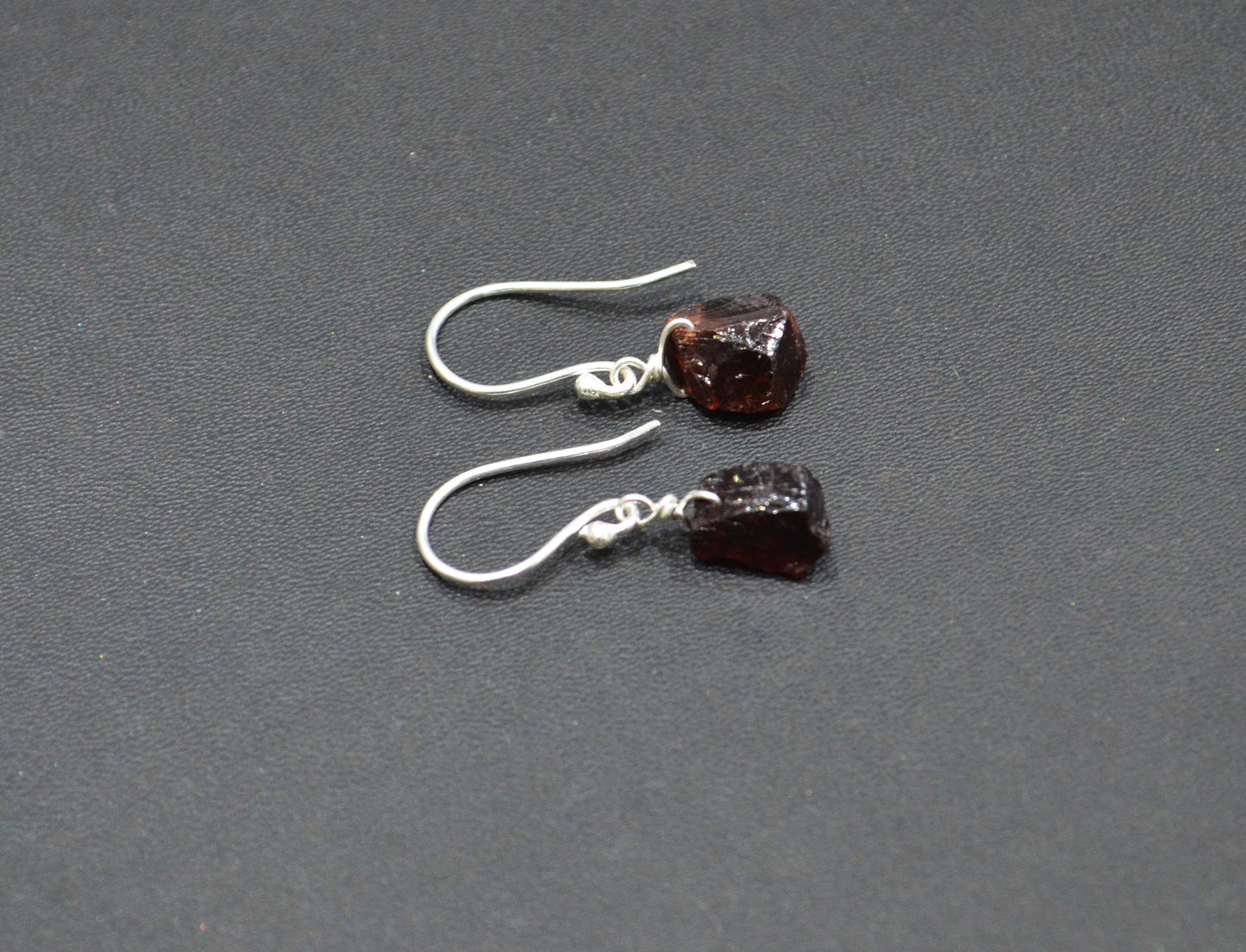 Mozambique Garnet Rough Nuggets Shape Earrings , Mozambique Garnet Silver Plated Brass Dangle Earrings , Women Earrings , 10 - 11 mm , RB-7346