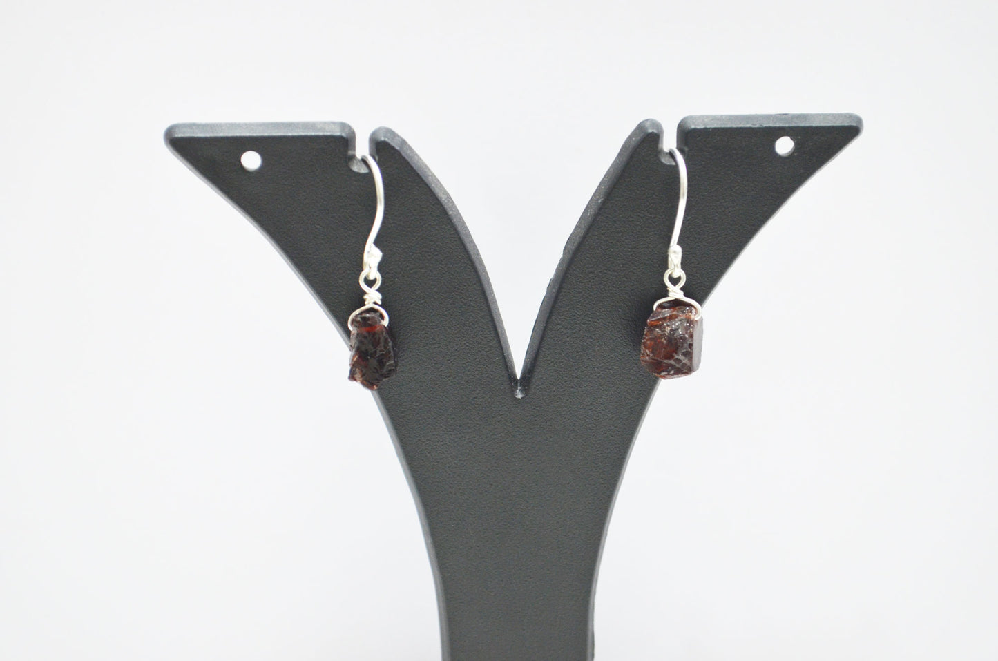 Mozambique Garnet Rough Nuggets Shape Earrings , Mozambique Garnet Silver Plated Brass Dangle Earrings , Women Earrings , 10 - 11 mm , RB-7346