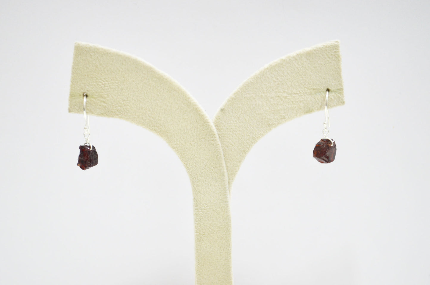 Mozambique Garnet Rough Nuggets Shape Earrings , Mozambique Garnet Silver Plated Brass Dangle Earrings , Women Earrings , 10 - 11 mm , RB-7346