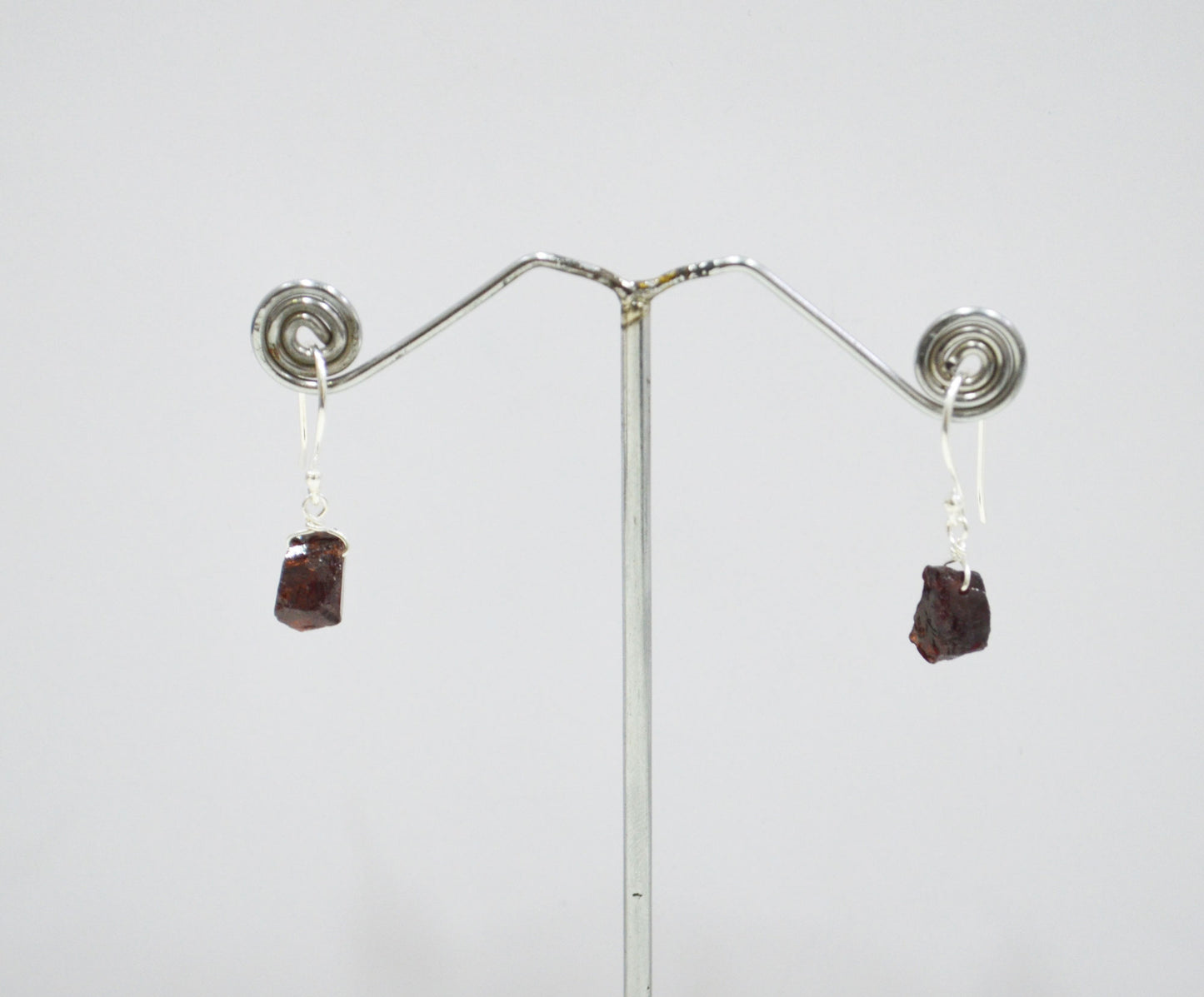 Mozambique Garnet Rough Nuggets Shape Earrings , Mozambique Garnet Silver Plated Brass Dangle Earrings , Women Earrings , 10 - 11 mm , RB-7346
