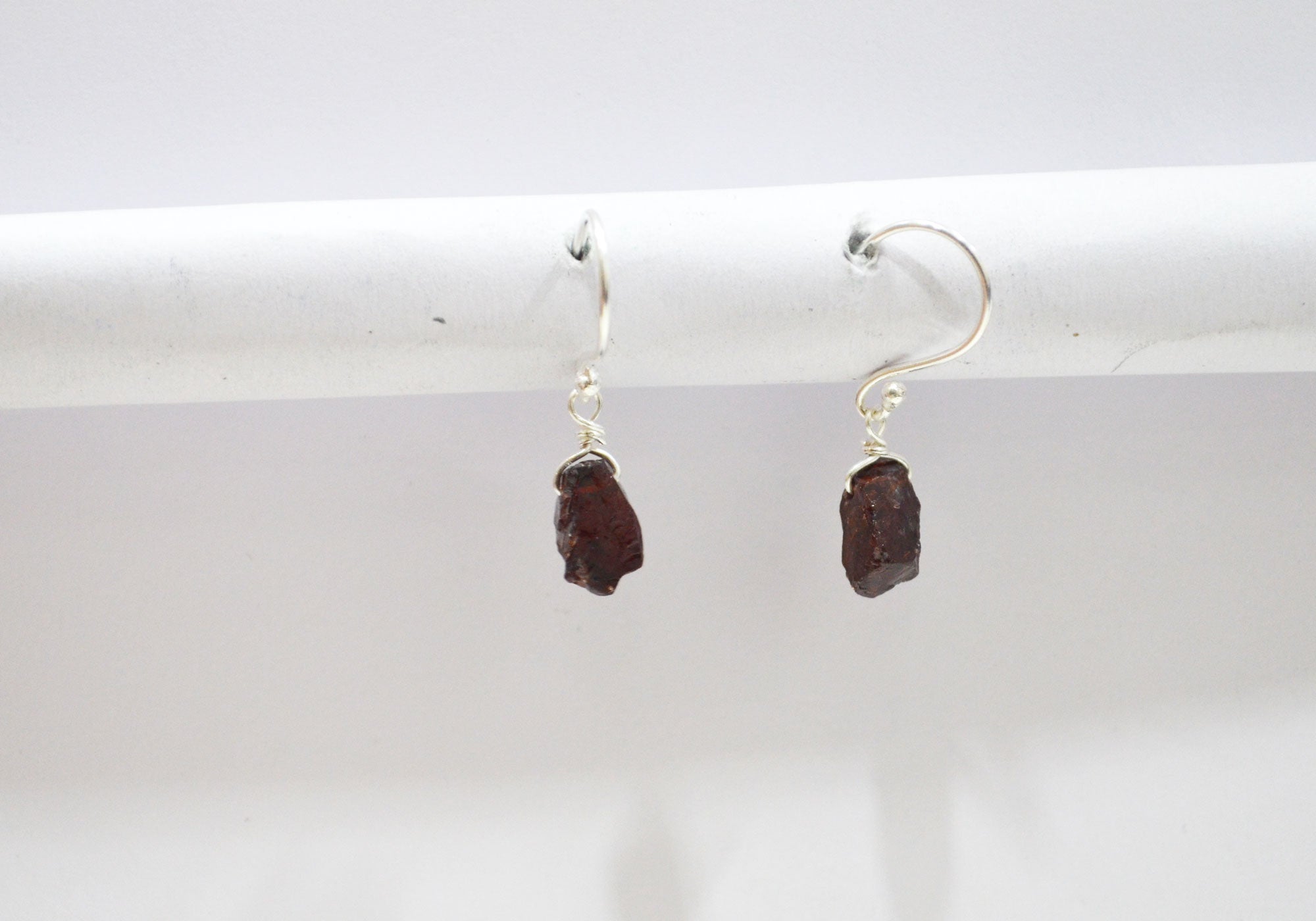 Mozambique Garnet Rough Nuggets Shape Earrings , Mozambique Garnet Silver Plated Brass Dangle Earrings , Women Earrings , 10 - 11 mm , RB-7346