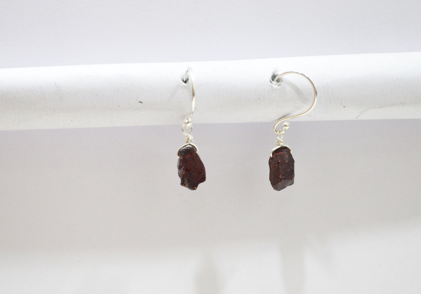 Mozambique Garnet Rough Nuggets Shape Earrings , Mozambique Garnet Silver Plated Brass Dangle Earrings , Women Earrings , 10 - 11 mm , RB-7346