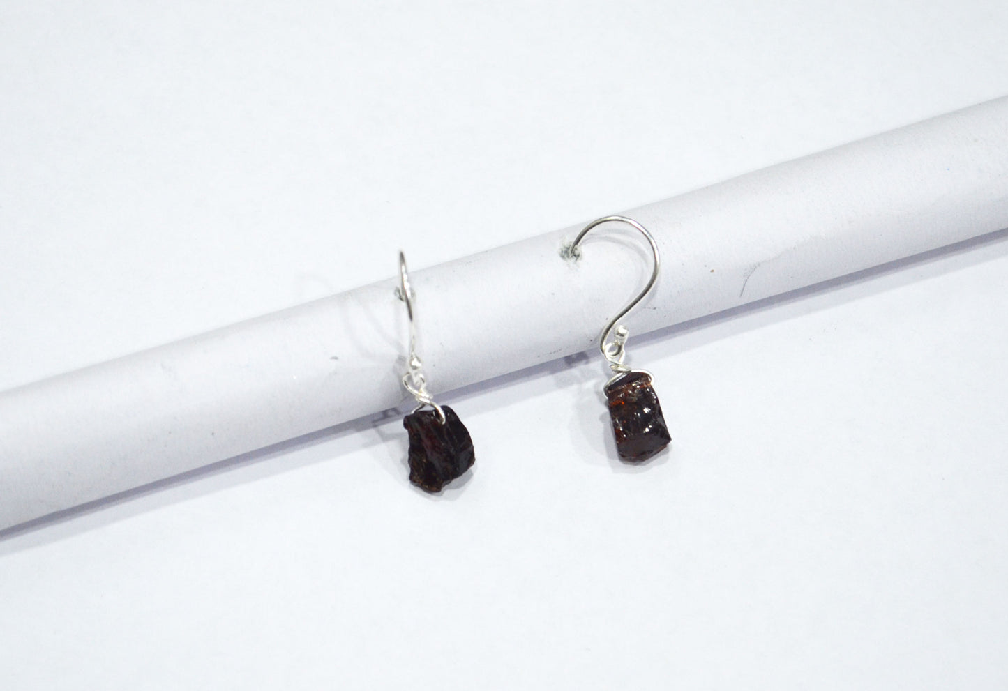 Mozambique Garnet Rough Nuggets Shape Earrings , Mozambique Garnet Silver Plated Brass Dangle Earrings , Women Earrings , 10 - 11 mm , RB-7346