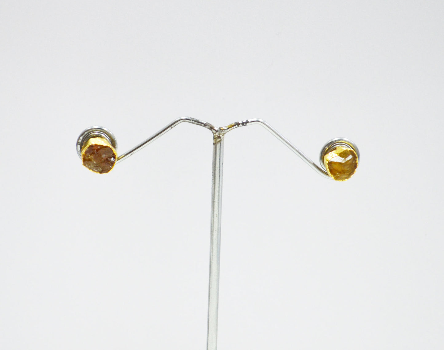 Raw Citrine Electroplated Stud Earrings , Citrine Gold Electroplated Earrings , Raw Gemstone Earrings , Women Earrings , 10 mm , RB-7348