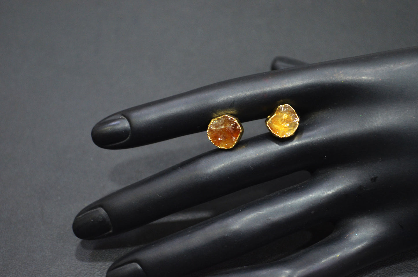 Raw Citrine Electroplated Stud Earrings , Citrine Gold Electroplated Earrings , Raw Gemstone Earrings , Women Earrings , 10 mm , RB-7348