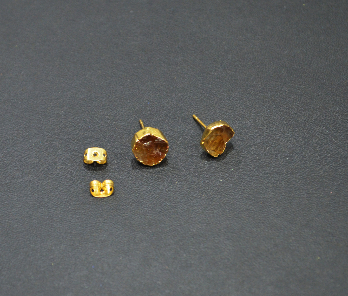 Raw Citrine Electroplated Stud Earrings , Citrine Gold Electroplated Earrings , Raw Gemstone Earrings , Women Earrings , 10 mm , RB-7348
