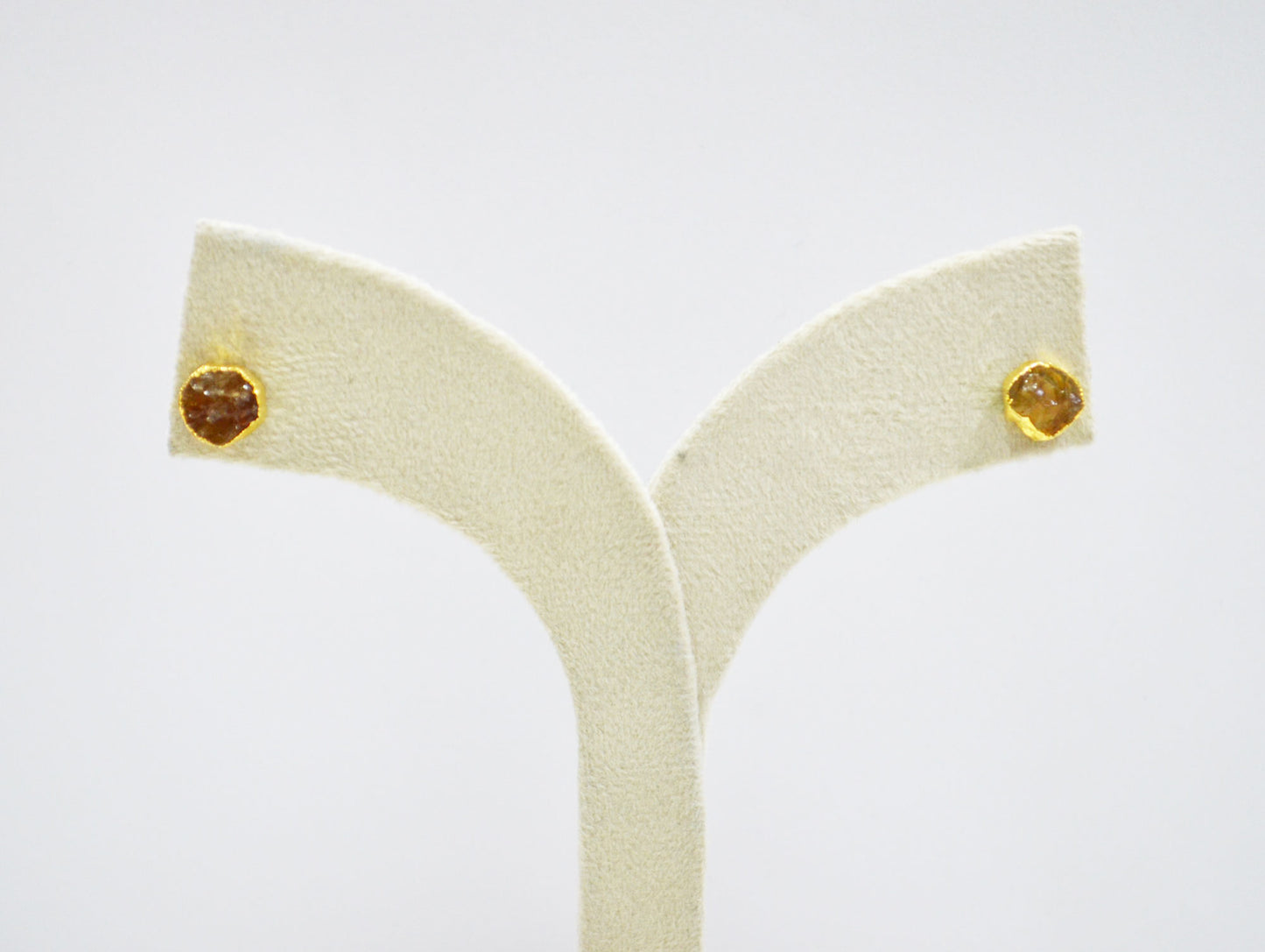 Raw Citrine Electroplated Stud Earrings , Citrine Gold Electroplated Earrings , Raw Gemstone Earrings , Women Earrings , 10 mm , RB-7348