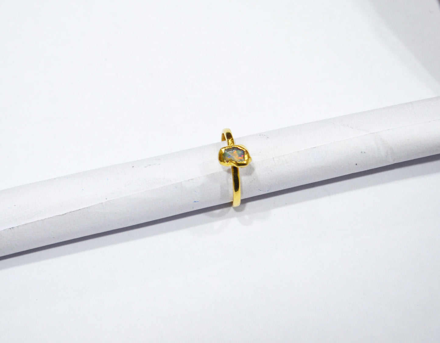 Raw Ethiopian Opal Ring , Ethiopian Opal Smooth Ring , October Birthstone Ring , Statement Ring , Ready Component  , RB-7358