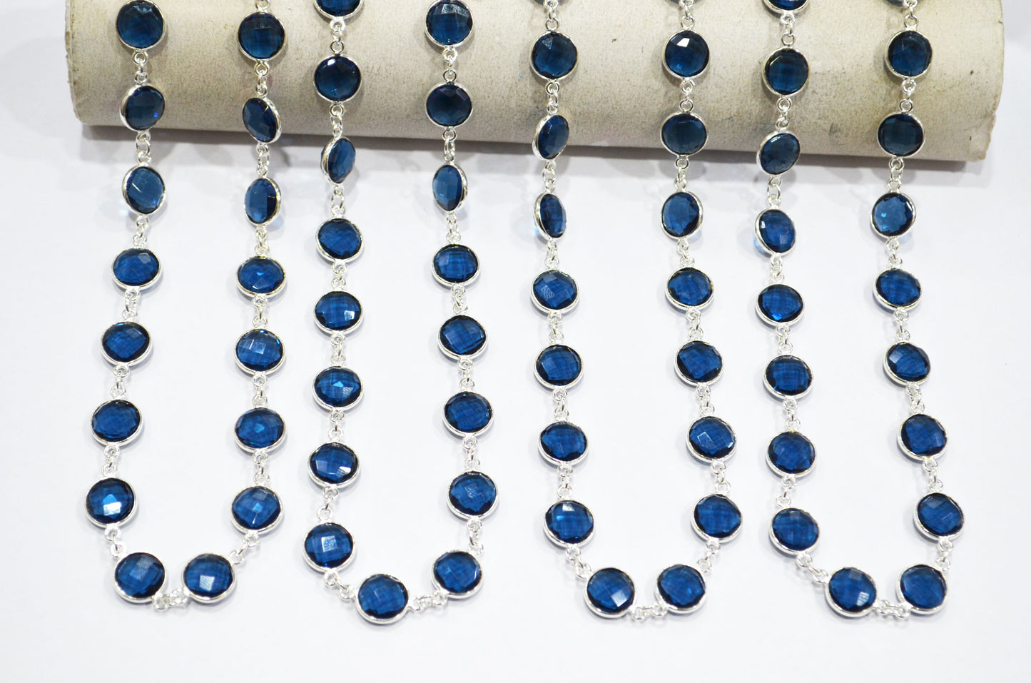 Sapphire Quartz Faceted Coin Shape Connector Chain , 10 - 11 mm , RB-7362