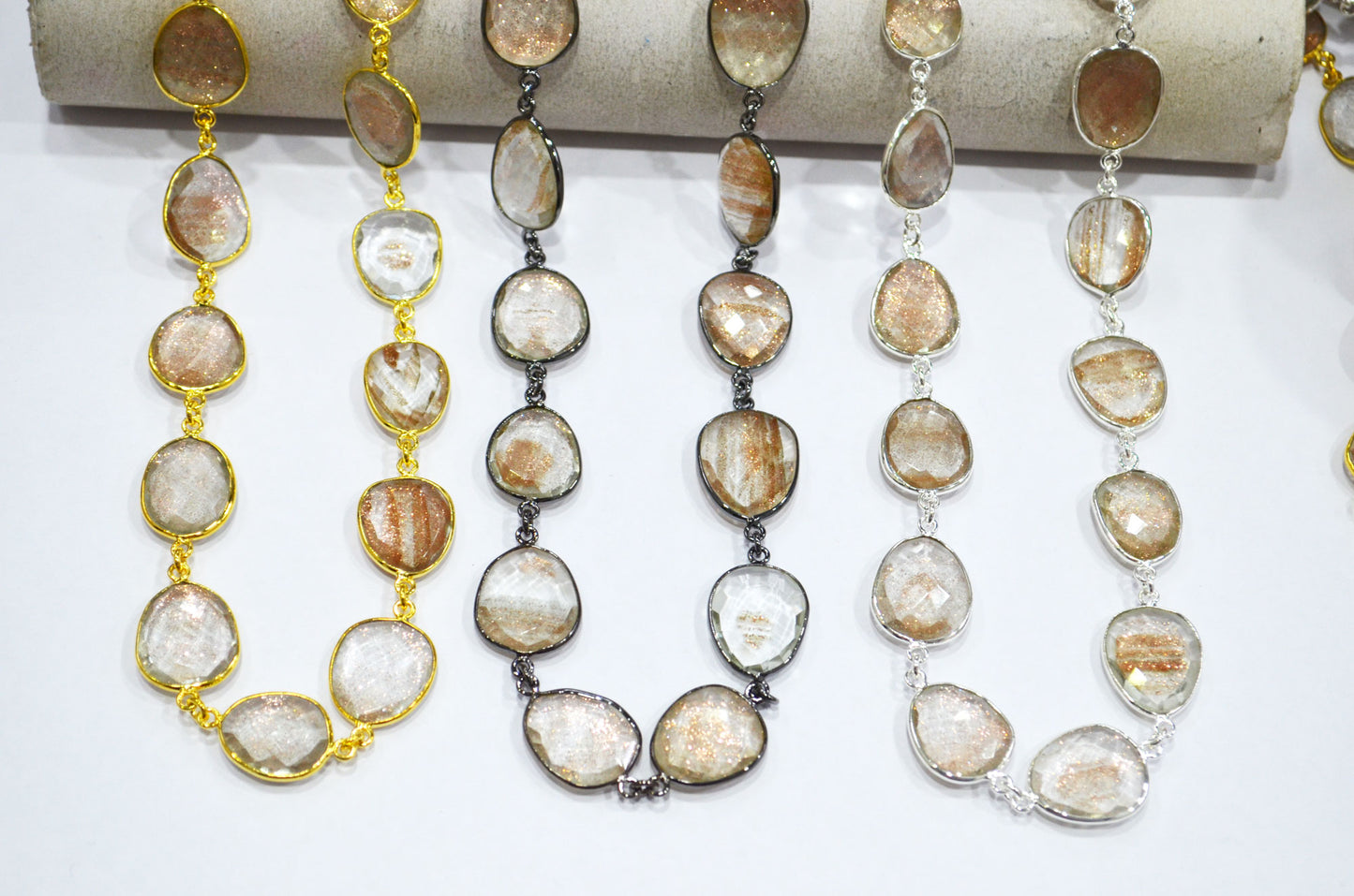 Copper Rutile Faceted Slice Shape Connector Chain , 13x16 - 18x22 mm , RB-7379