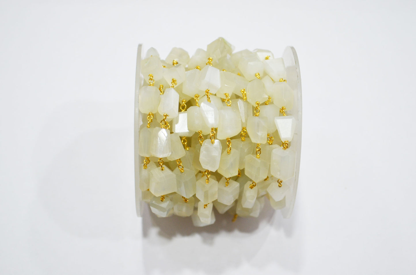 Ceylon Moonstone Laser Cut Nuggets Shape Rosary Beaded Chain , 7 - 12 mm , RB-7385