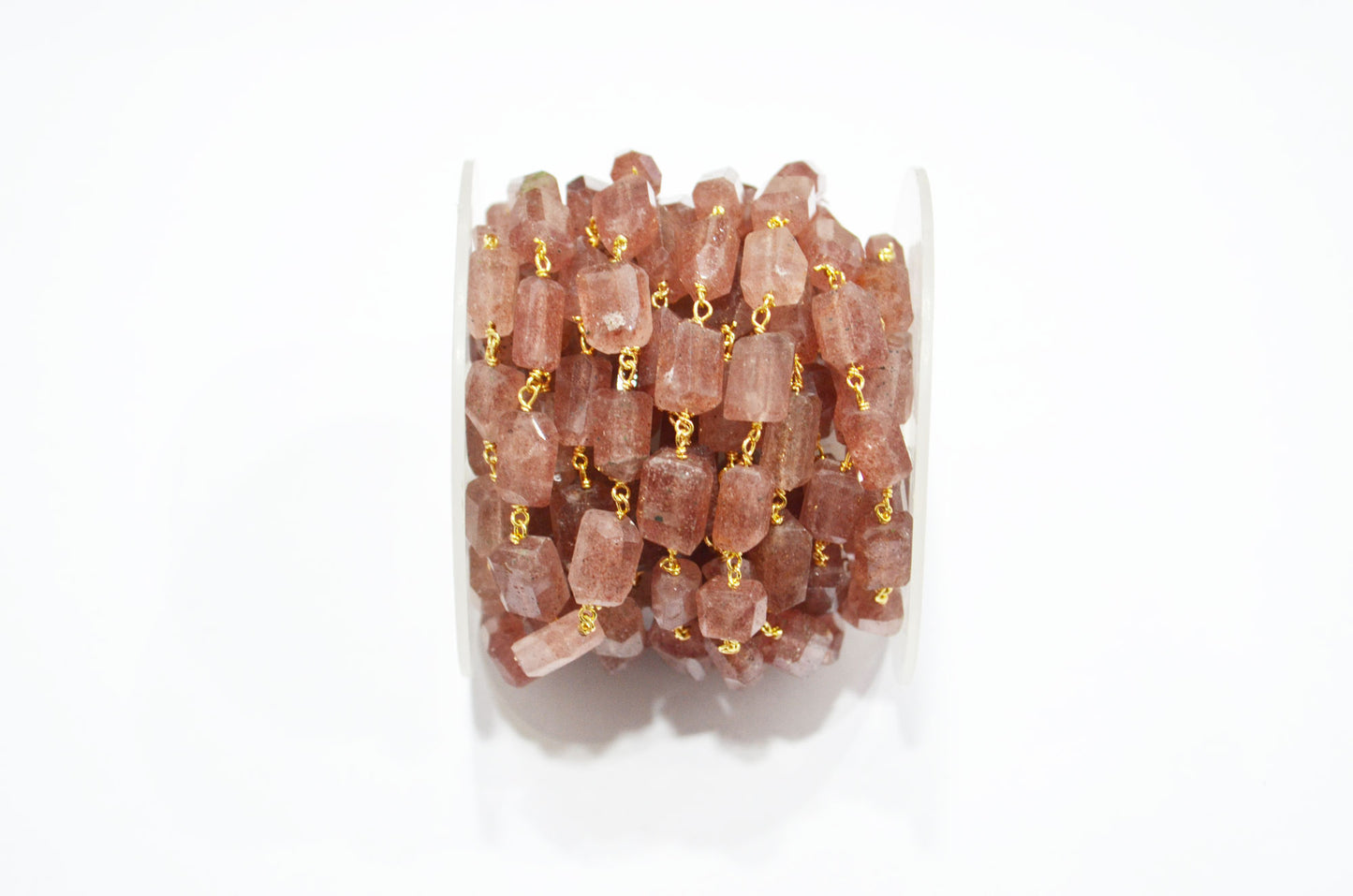 Red Strawberry Quartz Laser Cut Nuggets Shape Rosary Beaded Chain , 8 - 11 mm , RB-7391