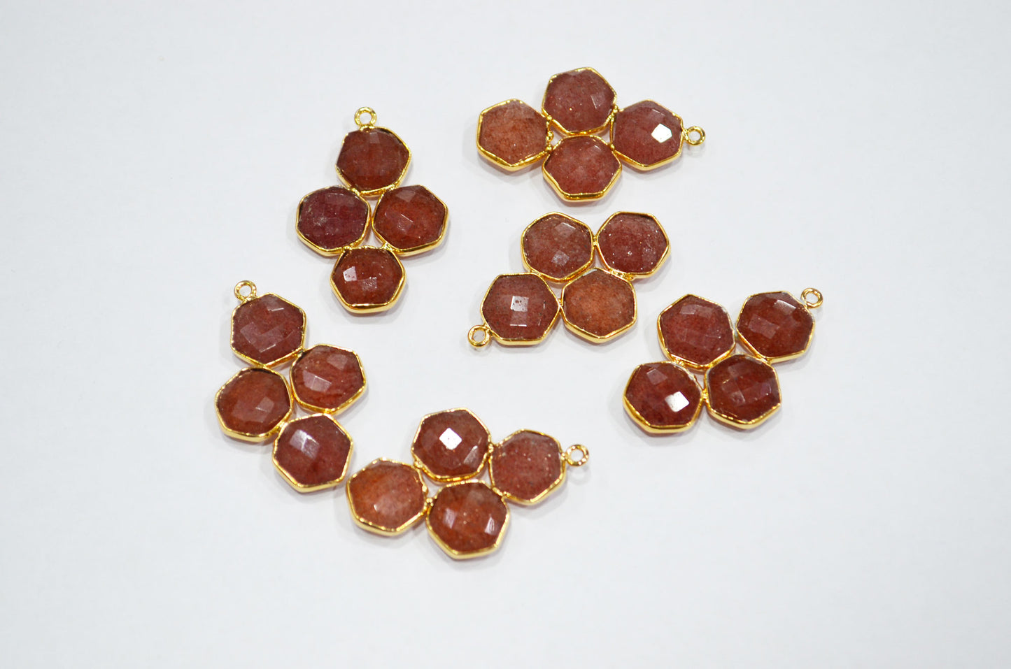 Red Strawberry Quartz Faceted Fancy Shape Connector , Sold By Piece , 31 mm , RB-7396