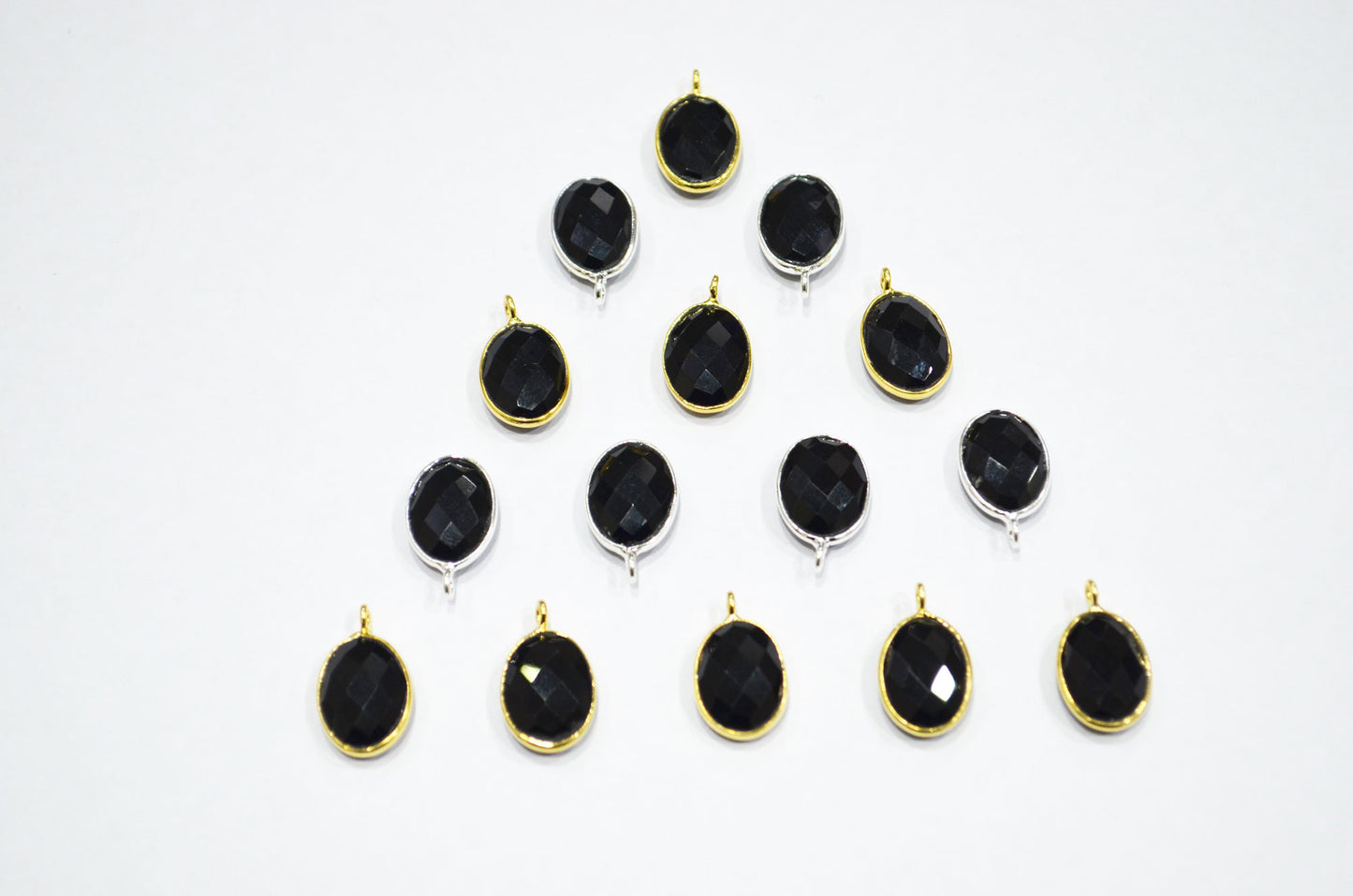 Black Onyx Faceted Oval Shape Connector , Sold By Piece , 11x15 mm , RB-7400