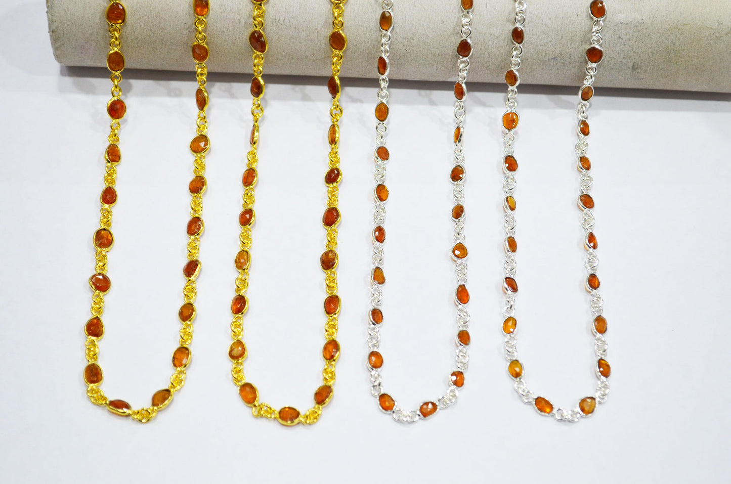 Natural Orange Kyanite Faceted Free Form Shape Connector Chain , 5 - 7 mm , RB-7414