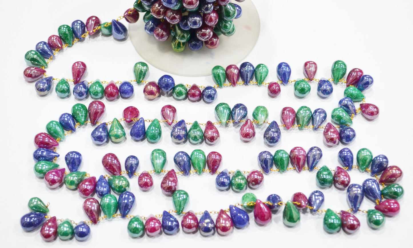 Mystic Multi Precious Quartz Tear Drops Shape Rosary Beaded Chain , 9x15 - 10x17 mm , RB-7415