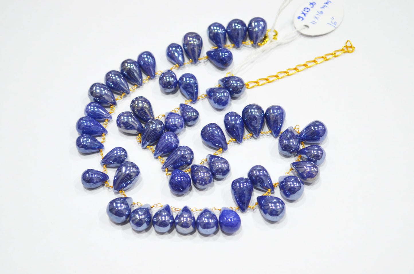 Mystic Sapphire Quartz Smooth Tear Drops Shape Necklace With Lobster Lock And Adjustable Chain , 16 Inches , 9x12 - 11x16 mm , RB-7419