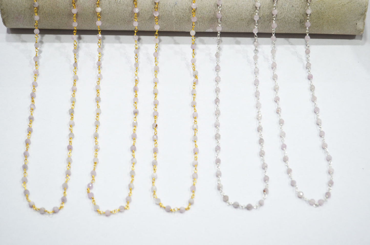 Purple Grey Lepidolite Faceted Round Shape Rosary Beaded Chain , 3 mm , RB-7425