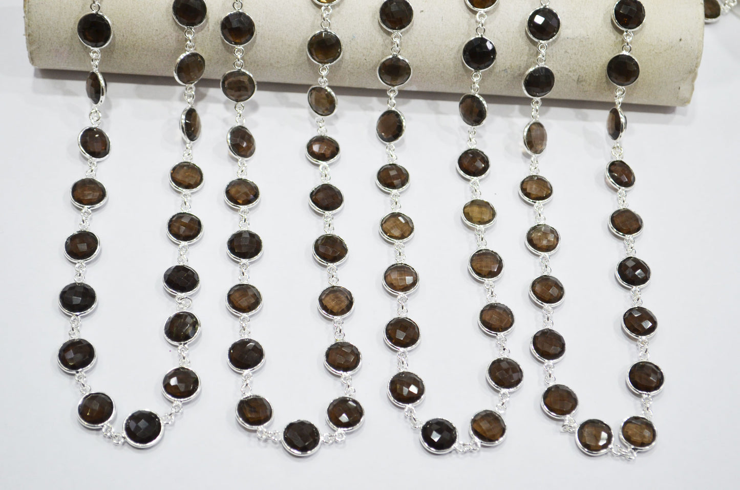 Smoky Faceted Coin Shape Connector Chain , 11 mm , RB-7427
