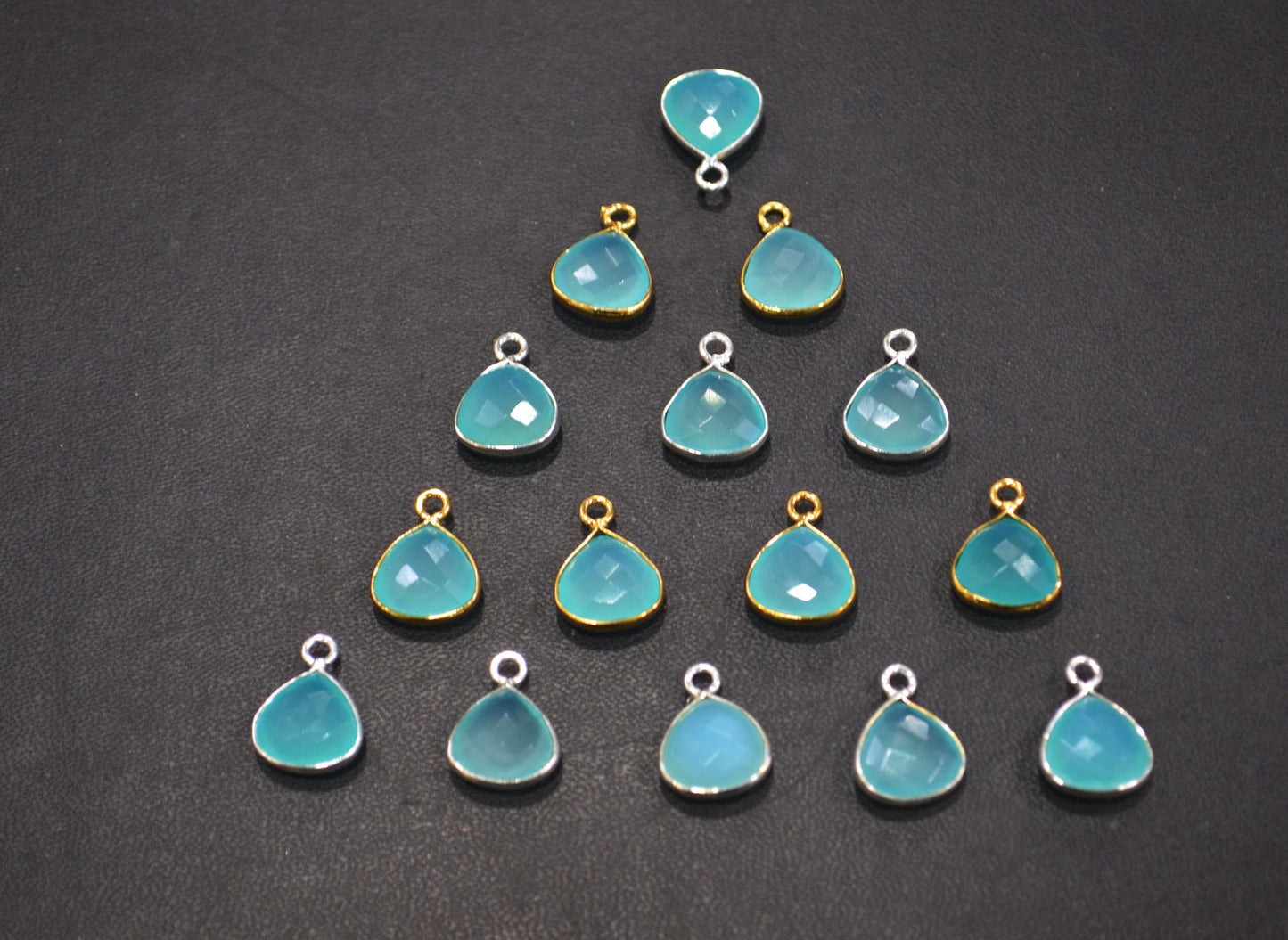 Aqua Chalcedony Faceted Heart Shape Connector , Sold By Piece , 11 mm , RB-7429