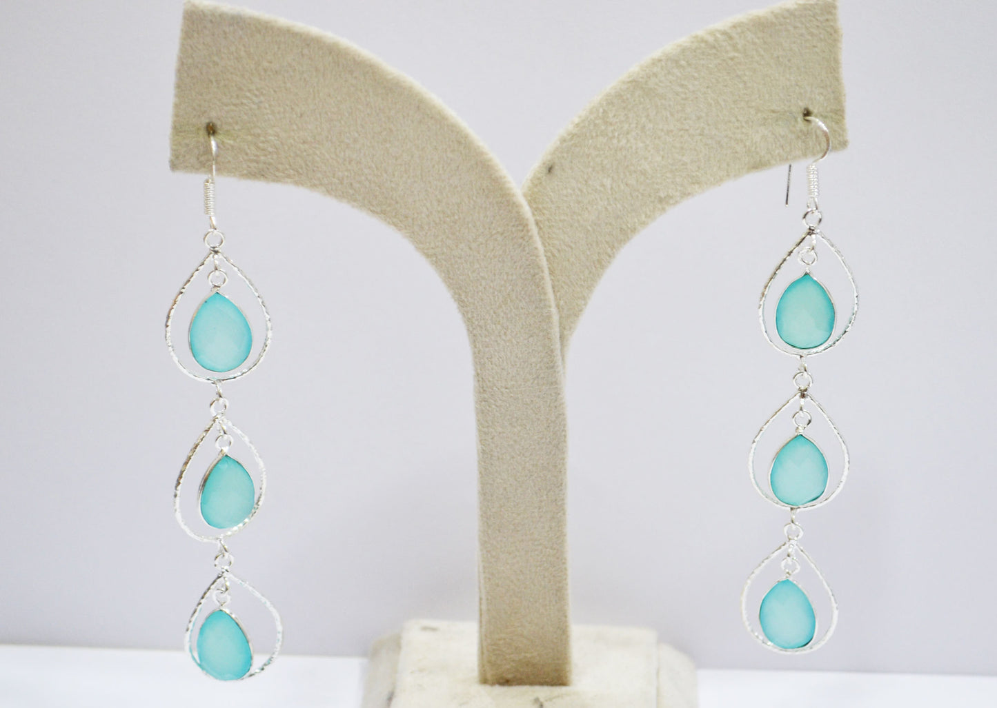 Aqua Chalcedony Fancy Shape Earrings , Aqua Chalcedony Pear Shape Gold Plated Brass Dangle Earrings , Women Earrings , 11x15 mm , RB-7440