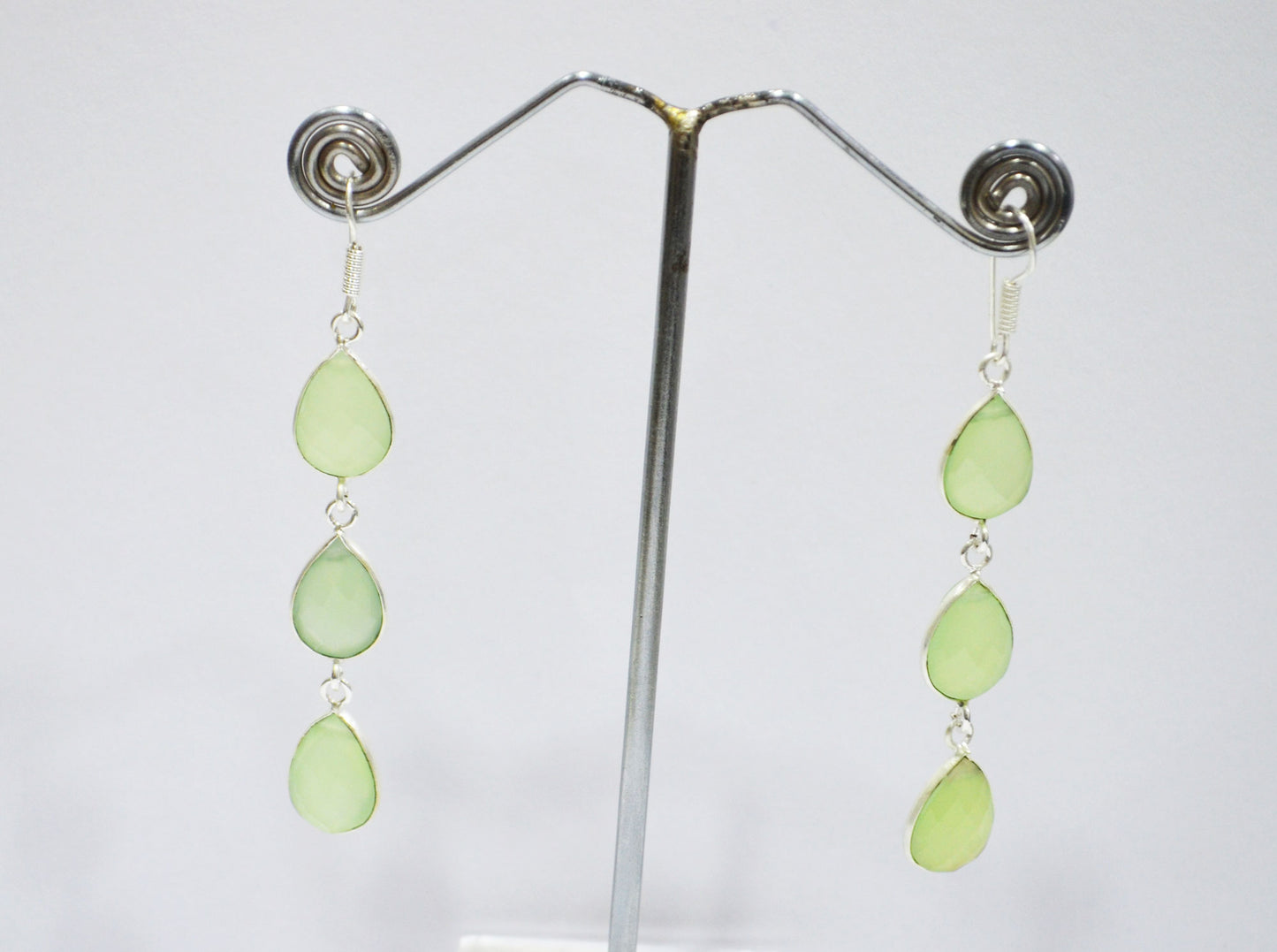Prehnite Chalcedony Fancy Shape Earrings , Prehnite Chalcedony Pear Shape Gold Plated Brass Dangle Earrings , Women Earrings , 11x15 mm , RB-7445