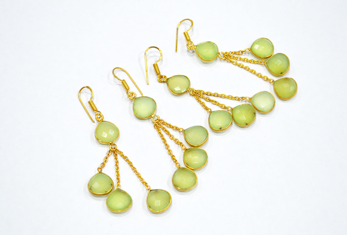 Prehnite Chalcedony Fancy Shape Earrings , Prehnite Chalcedony Heart Shape Gold Plated Brass Dangle Earrings , Women Earrings , 11 mm , RB-7454