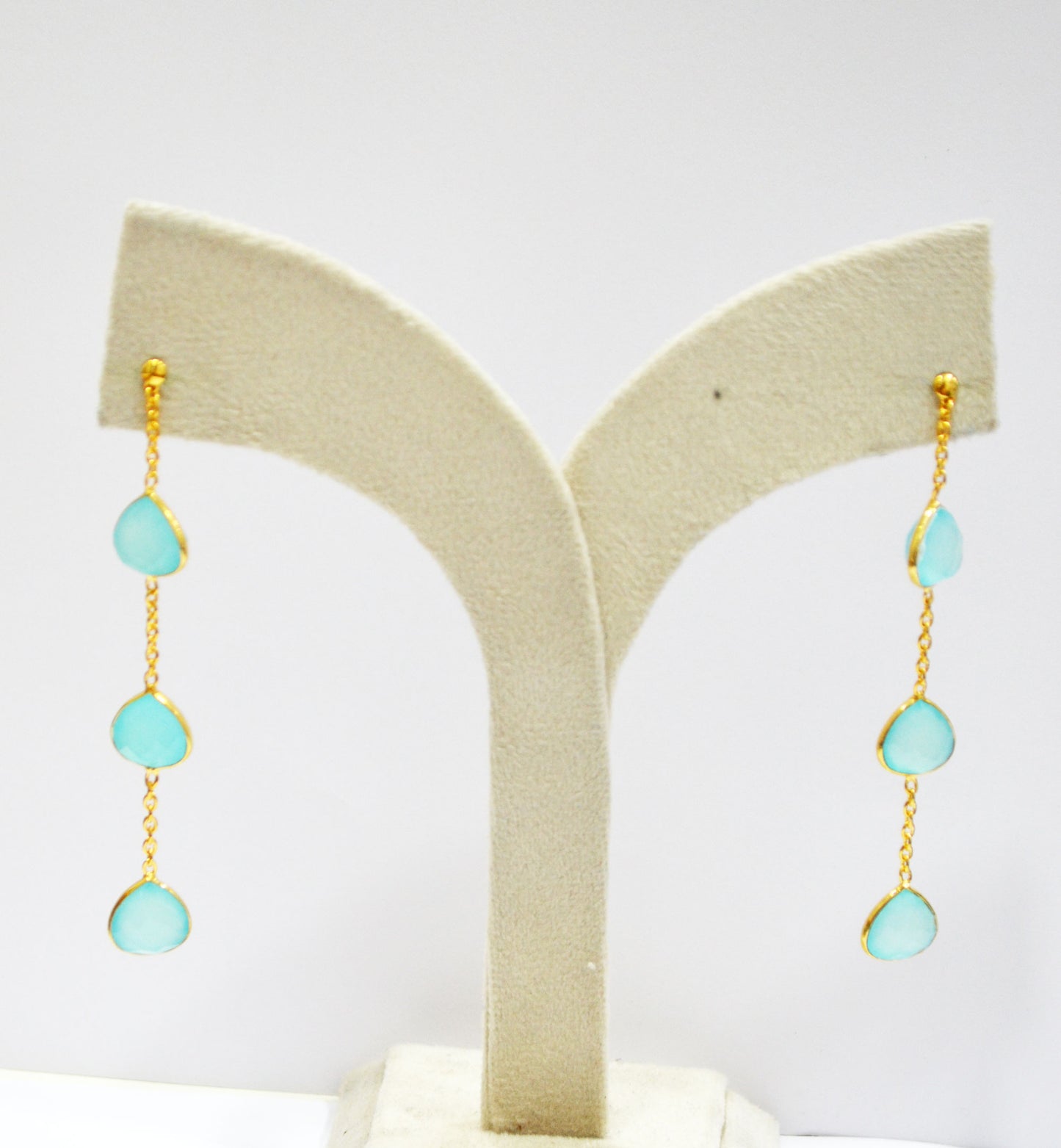 Aqua Chalcedony Fancy Shape Earrings , Aqua Chalcedony Heart Shape Gold Plated Brass Post Earrings , Women Earrings , 11 mm , RB-7456