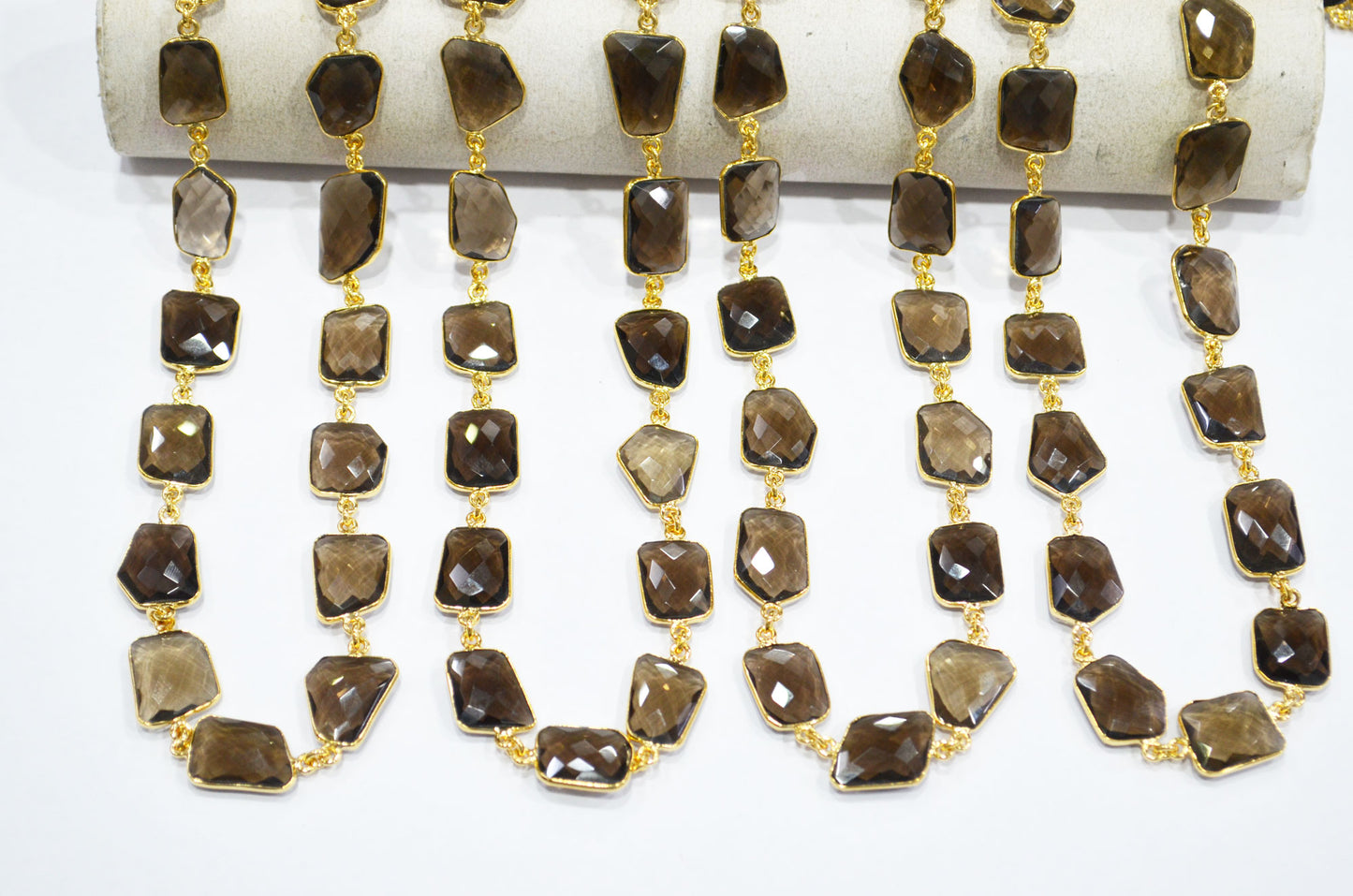 Smoky Faceted Fancy Shape Connector Chain , 15 - 19 mm , RB-7462