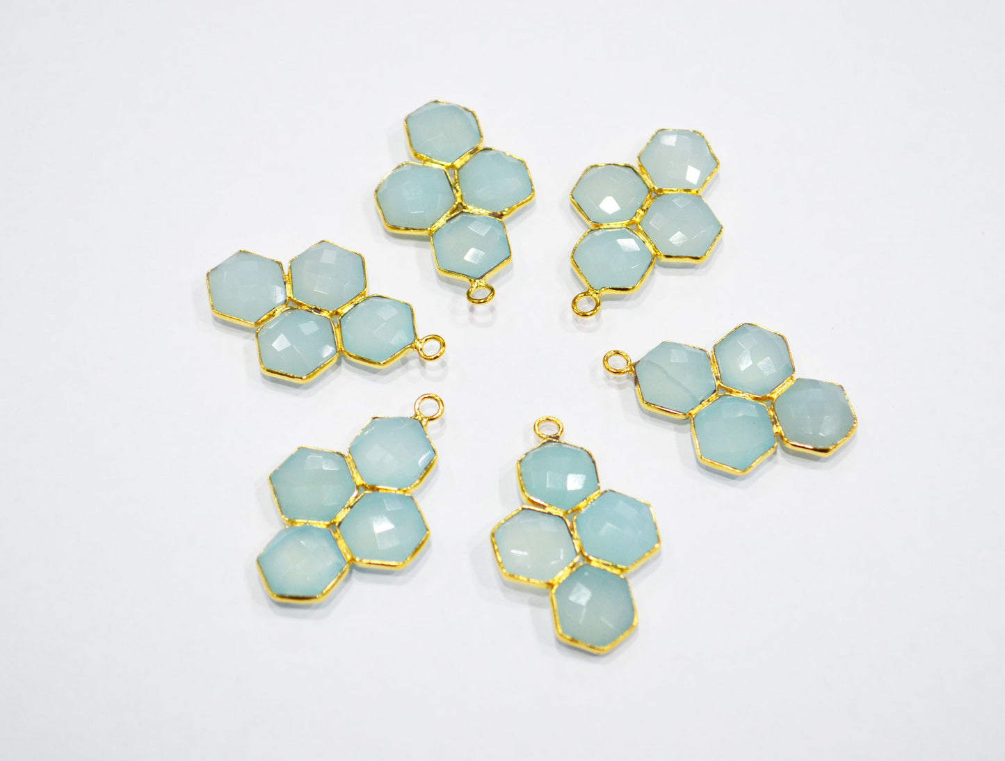 Aqua Chalcedony Faceted Fancy Shape Connector , Sold By Piece , 30 mm , RB-7467