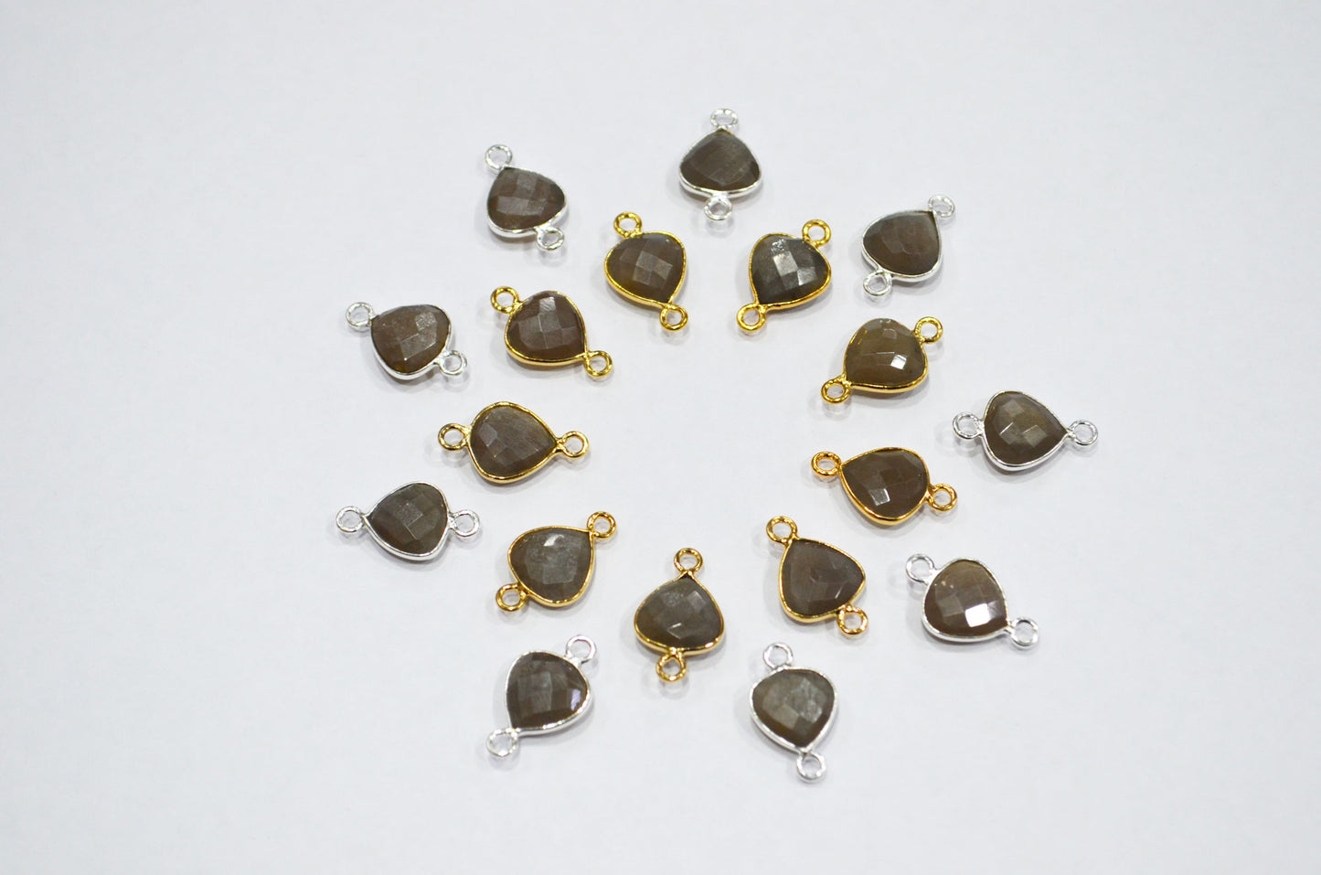 Gray Moonstone Faceted Heart Shape Connector , Sold By Piece , 11 mm , RB-7477