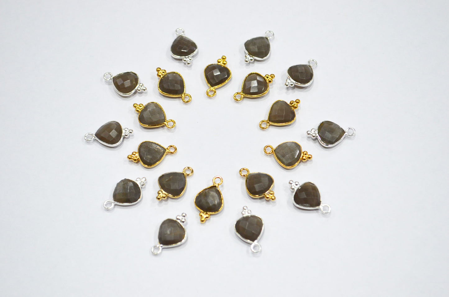 Gray Moonstone Faceted Heart Shape Connector , Sold By Piece , 11 mm , RB-7479