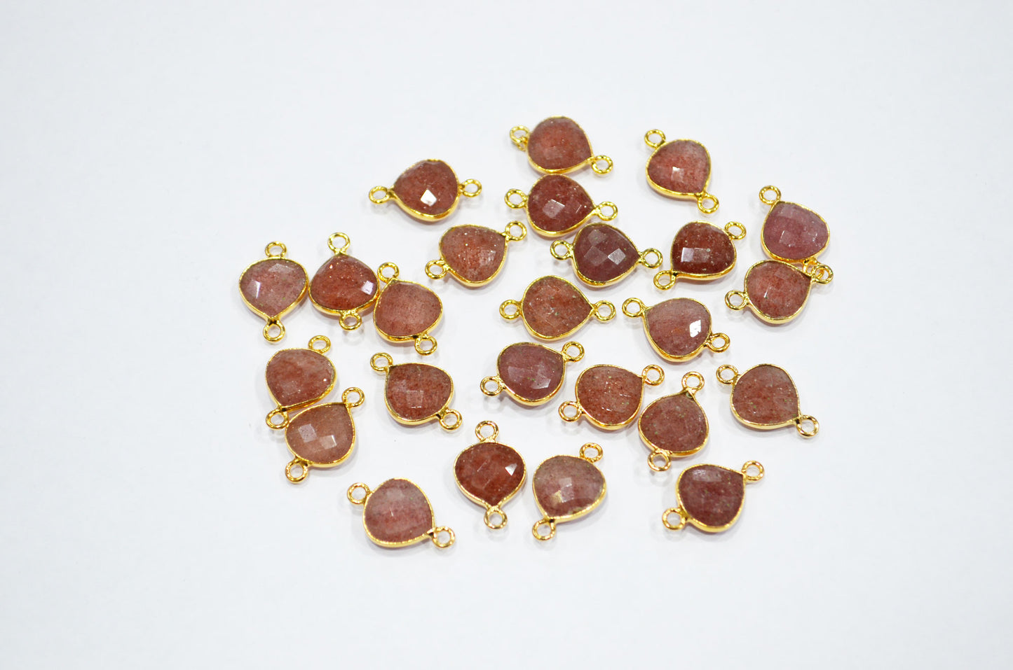 Red Strawberry Quartz Faceted Heart Shape Connector , Sold By Piece , 11 mm , RB-7480
