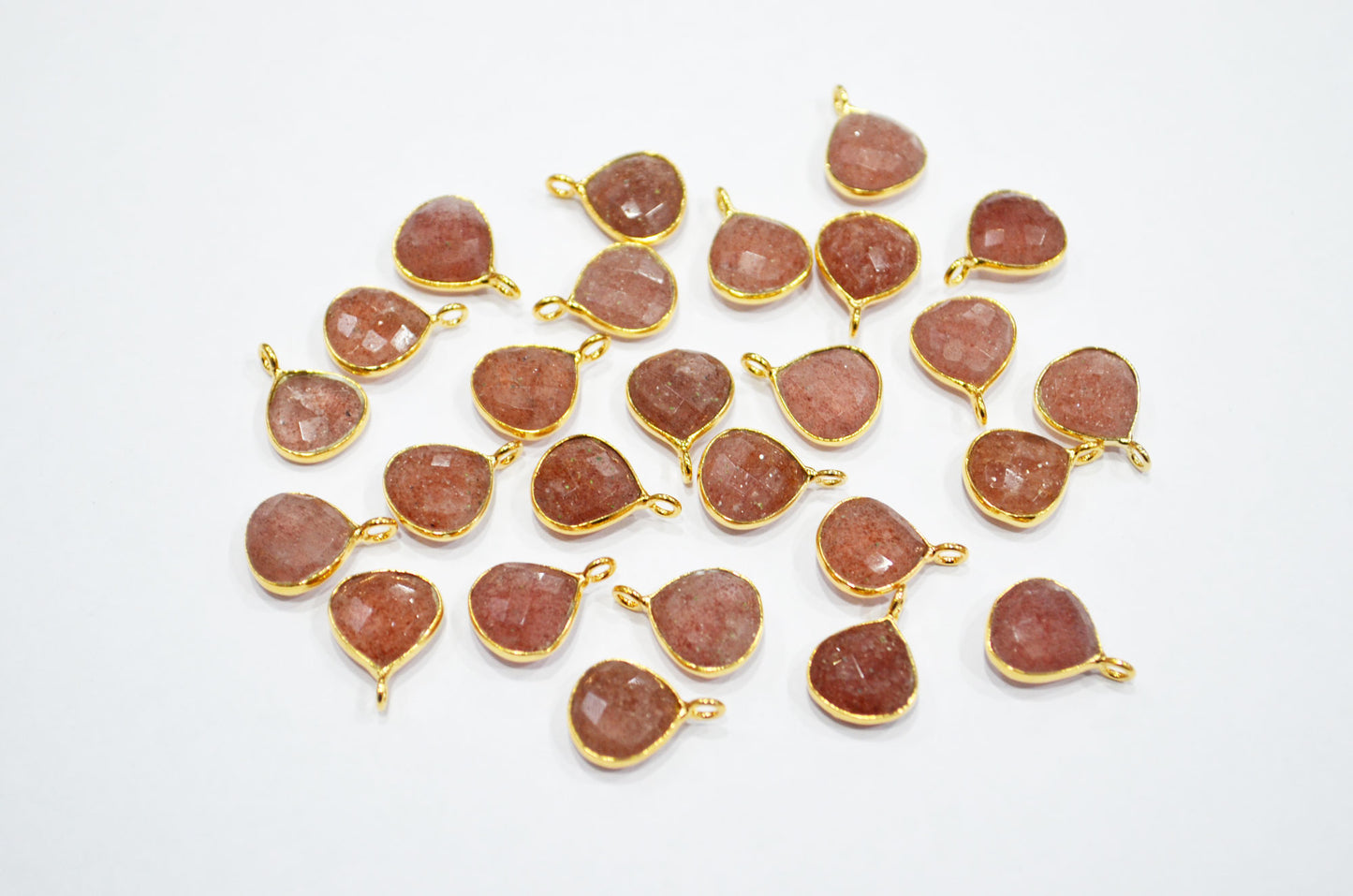Red Strawberry Quartz Faceted Heart Shape Connector , Sold By Piece , 11 mm , RB-7482